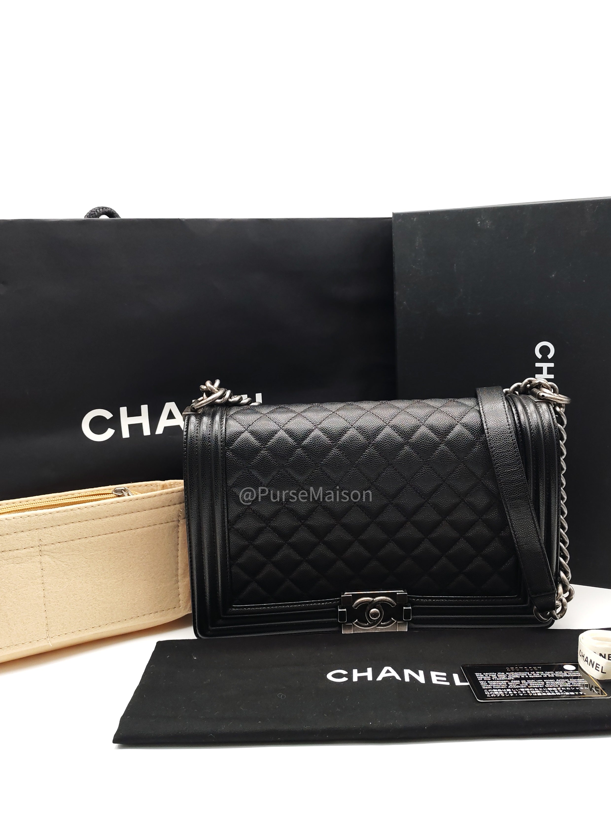 Chanel Boy New Medium in Black Quilted Caviar Leather and Ruthenium Hardware Series 25