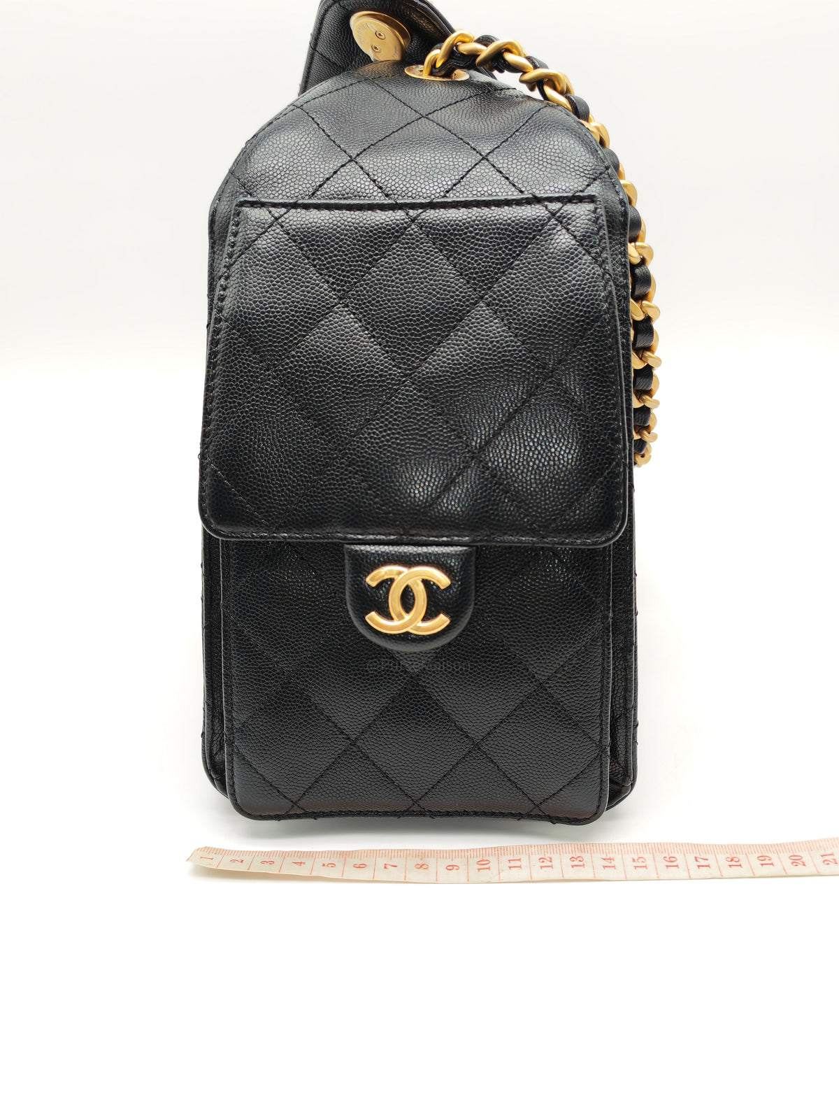 Chanel 25 Hobo Bag Small in Black Caviar Leather Aged Gold Hardware Microchip (A5****40)