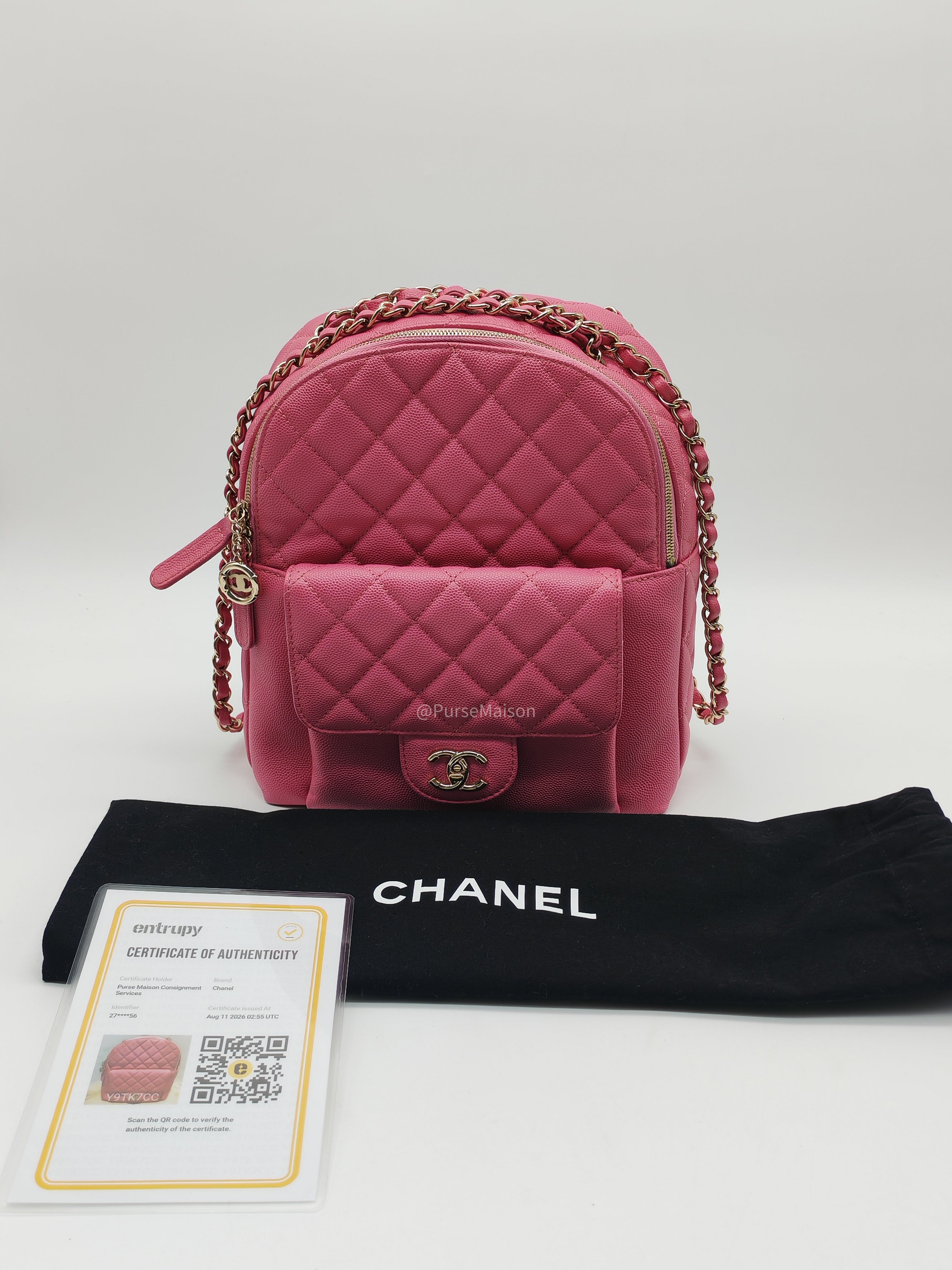 Chanel CC Day Backpack in Pink Quilted Caviar Leather Light Gold Hardware (Series 27)