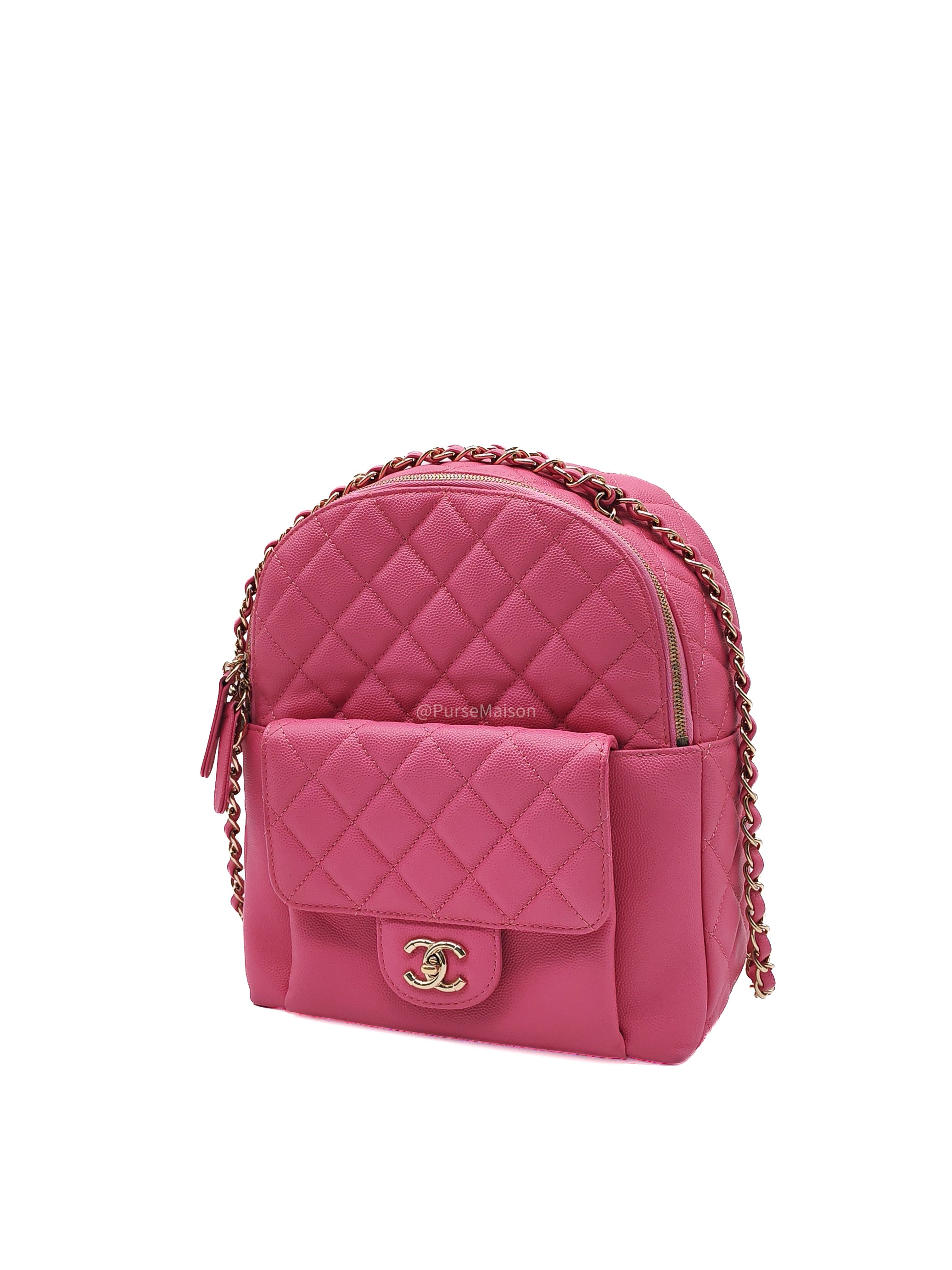 Chanel CC Day Backpack in Pink Quilted Caviar Leather Light Gold Hardware (Series 27)