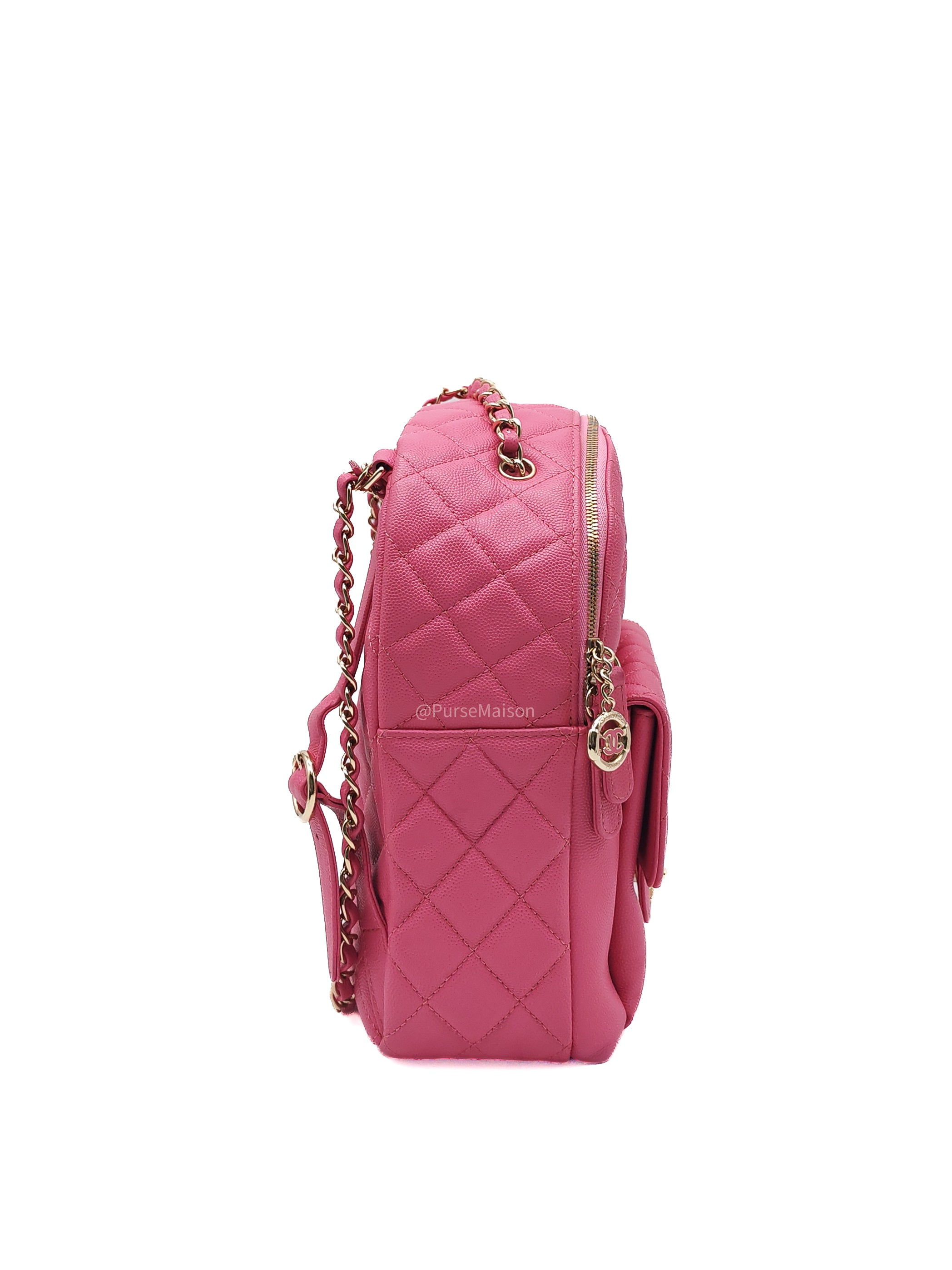 Chanel CC Day Backpack in Pink Quilted Caviar Leather Light Gold Hardware (Series 27)