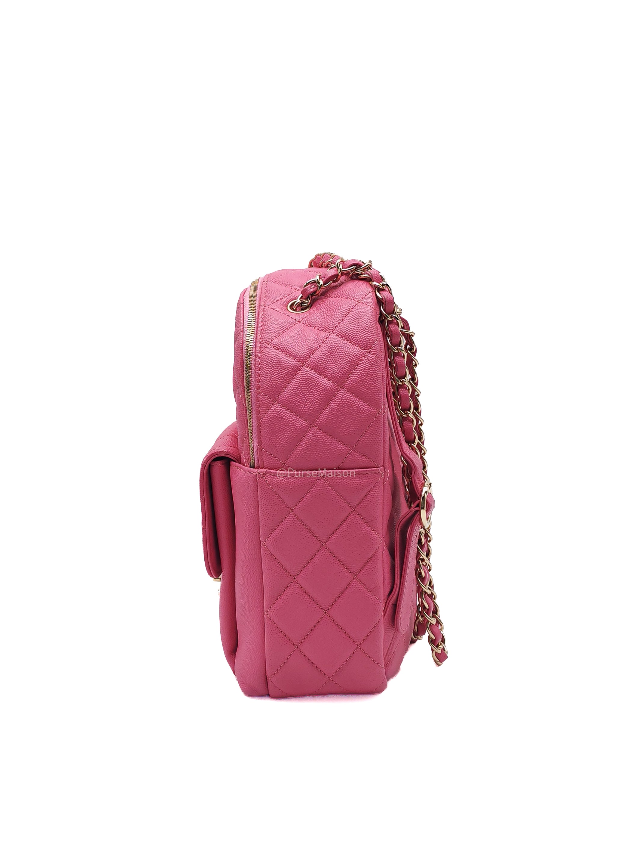 Chanel CC Day Backpack in Pink Quilted Caviar Leather Light Gold Hardware (Series 27)