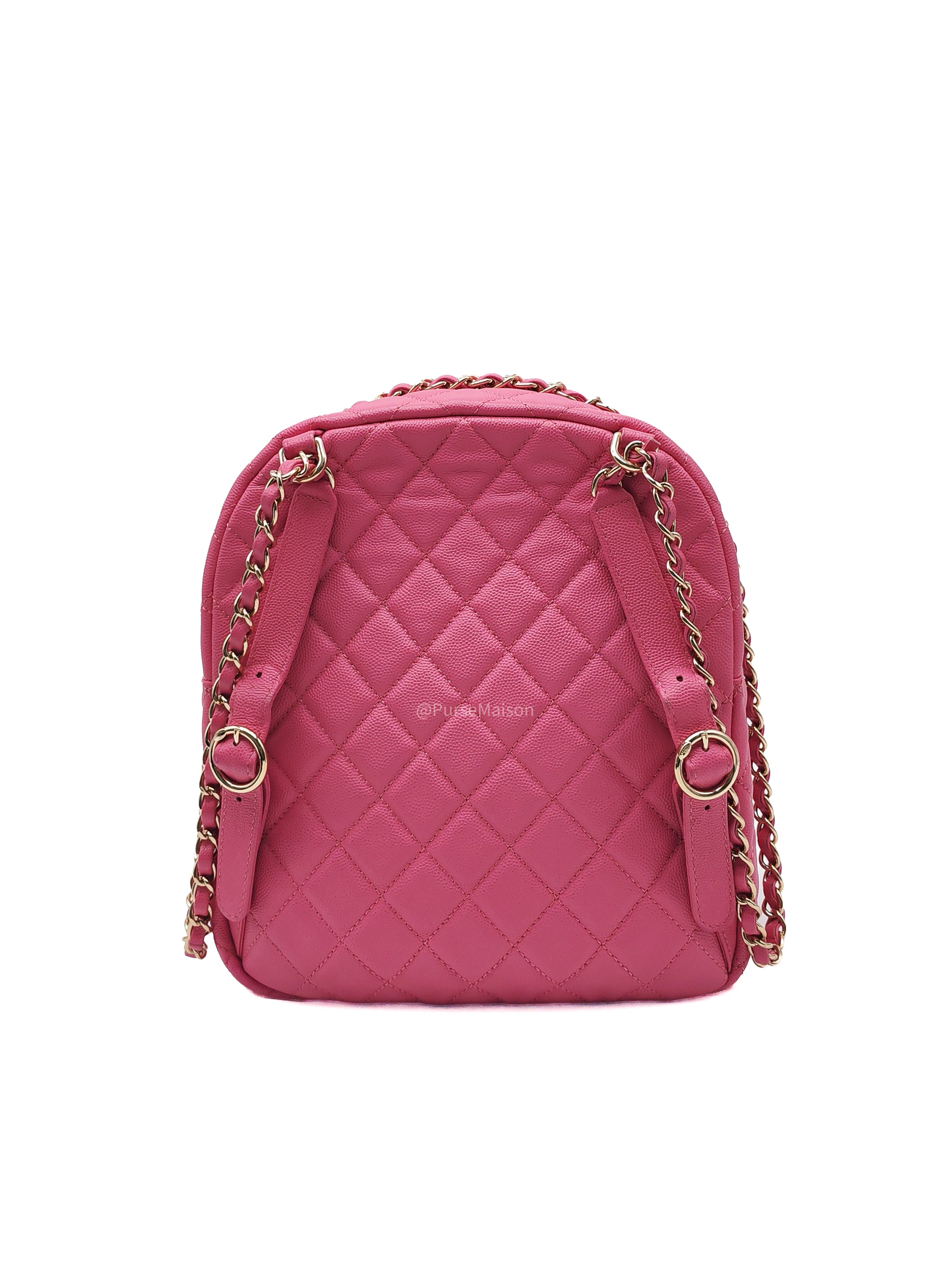 Chanel CC Day Backpack in Pink Quilted Caviar Leather Light Gold Hardware (Series 27)