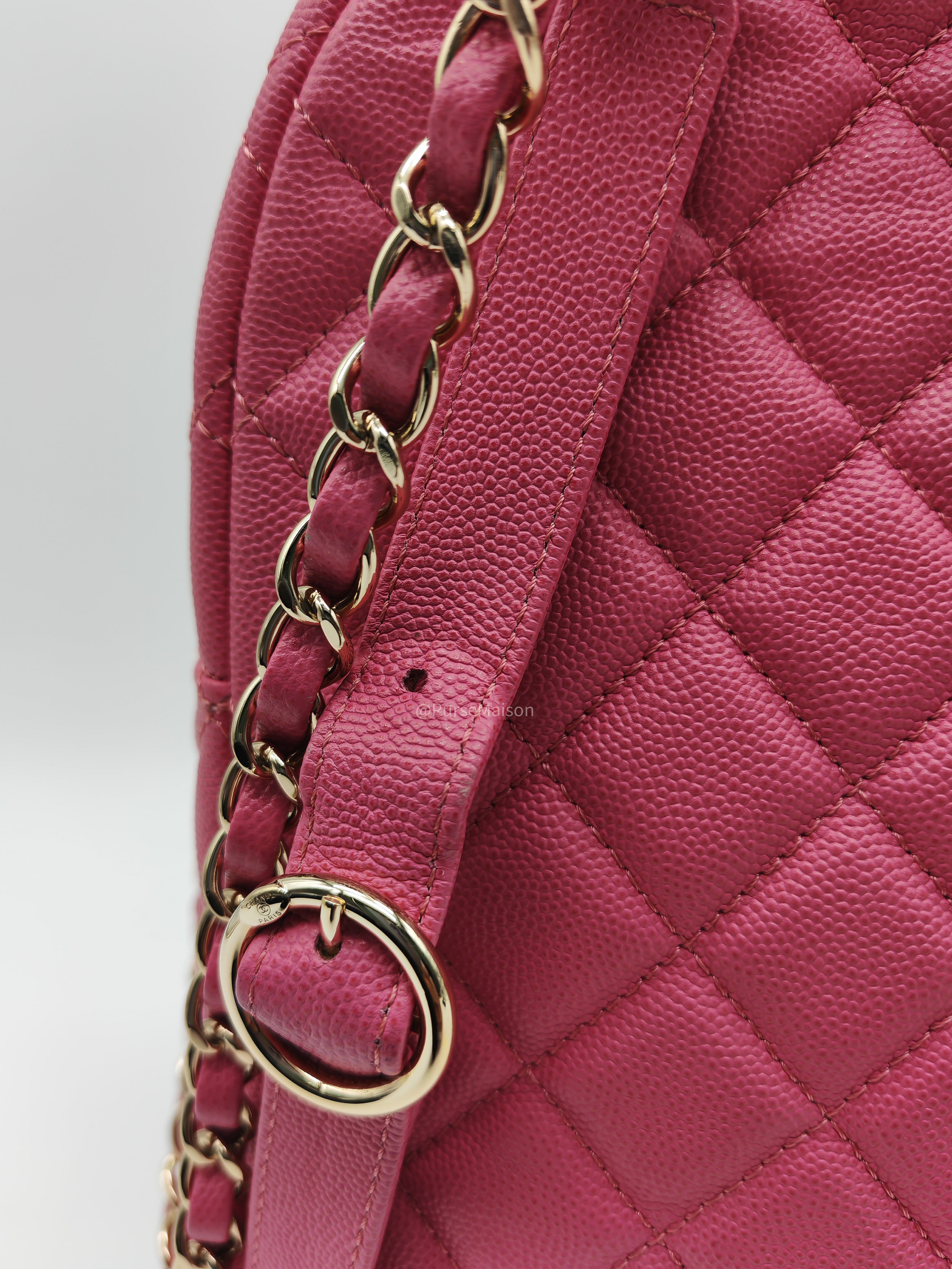 Chanel CC Day Backpack in Pink Quilted Caviar Leather Light Gold Hardware (Series 27)