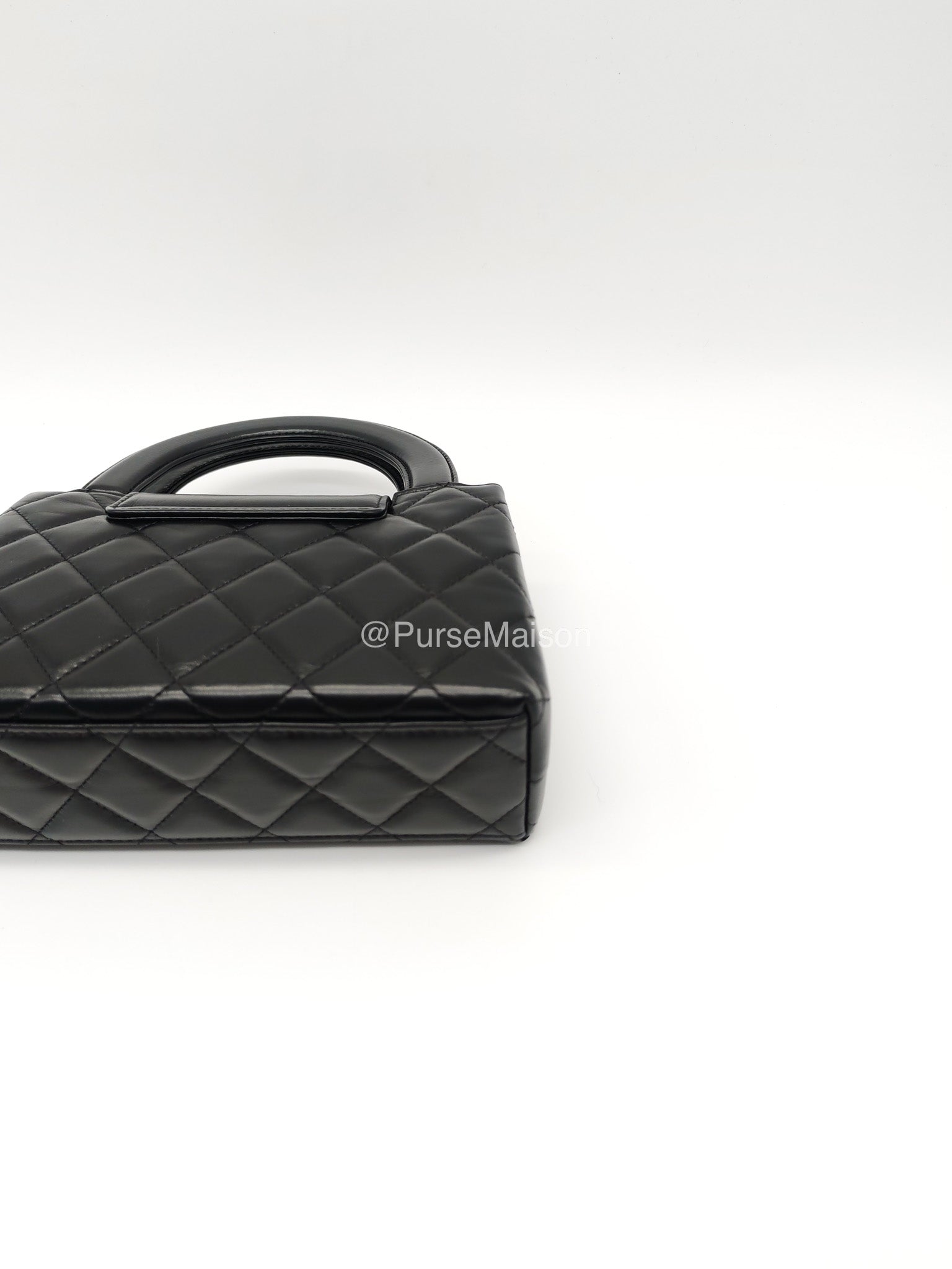 Chanel CC Kelly Shopping Bag Small in Black Shiny Calfskin Leather Aged Gold Hardware (Microchip)