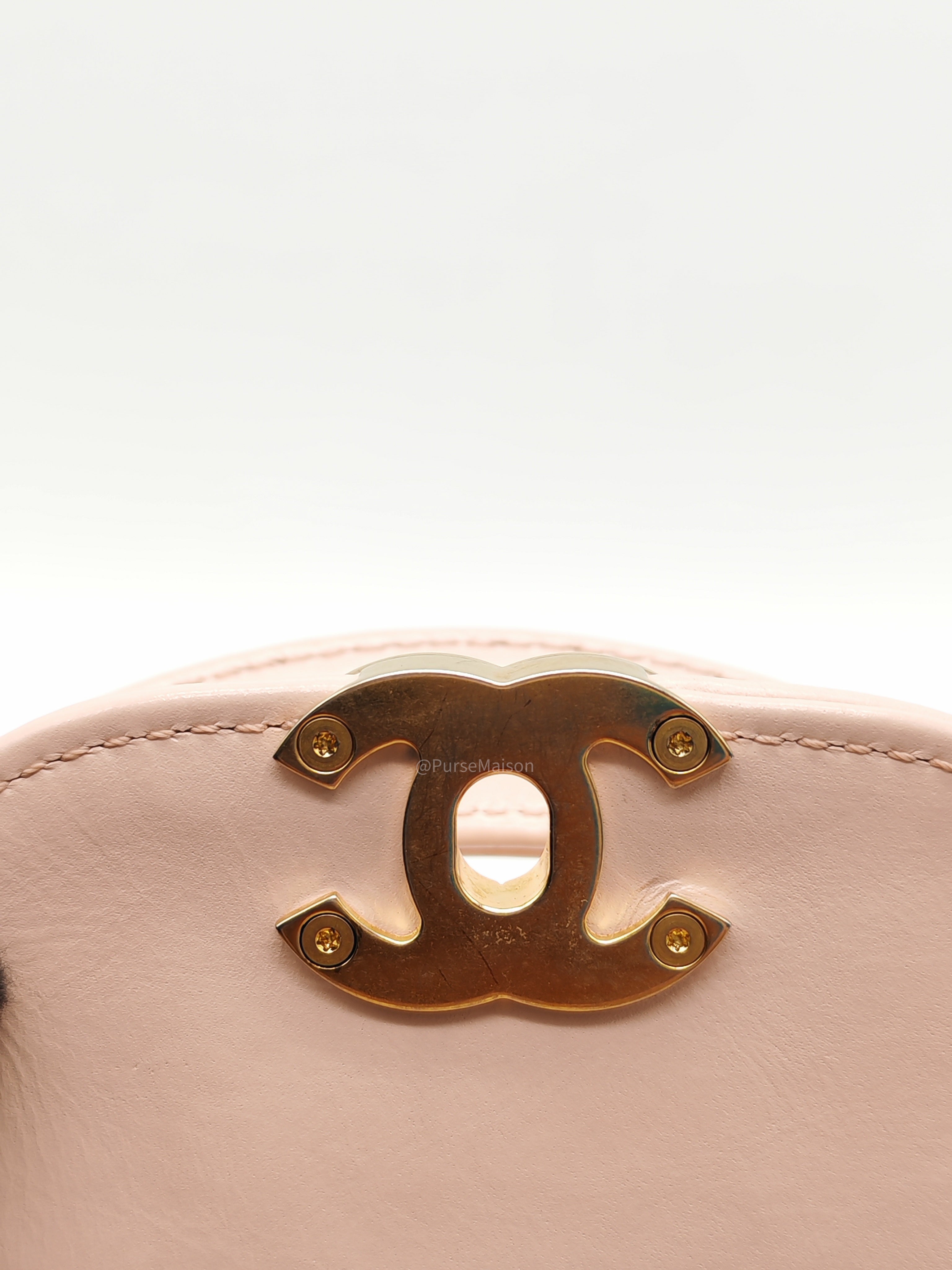 Chanel CC Kelly Small in Baby Pink Shinny Calfskin Leather Aged Gold Hardware Microchip(E8****T5)