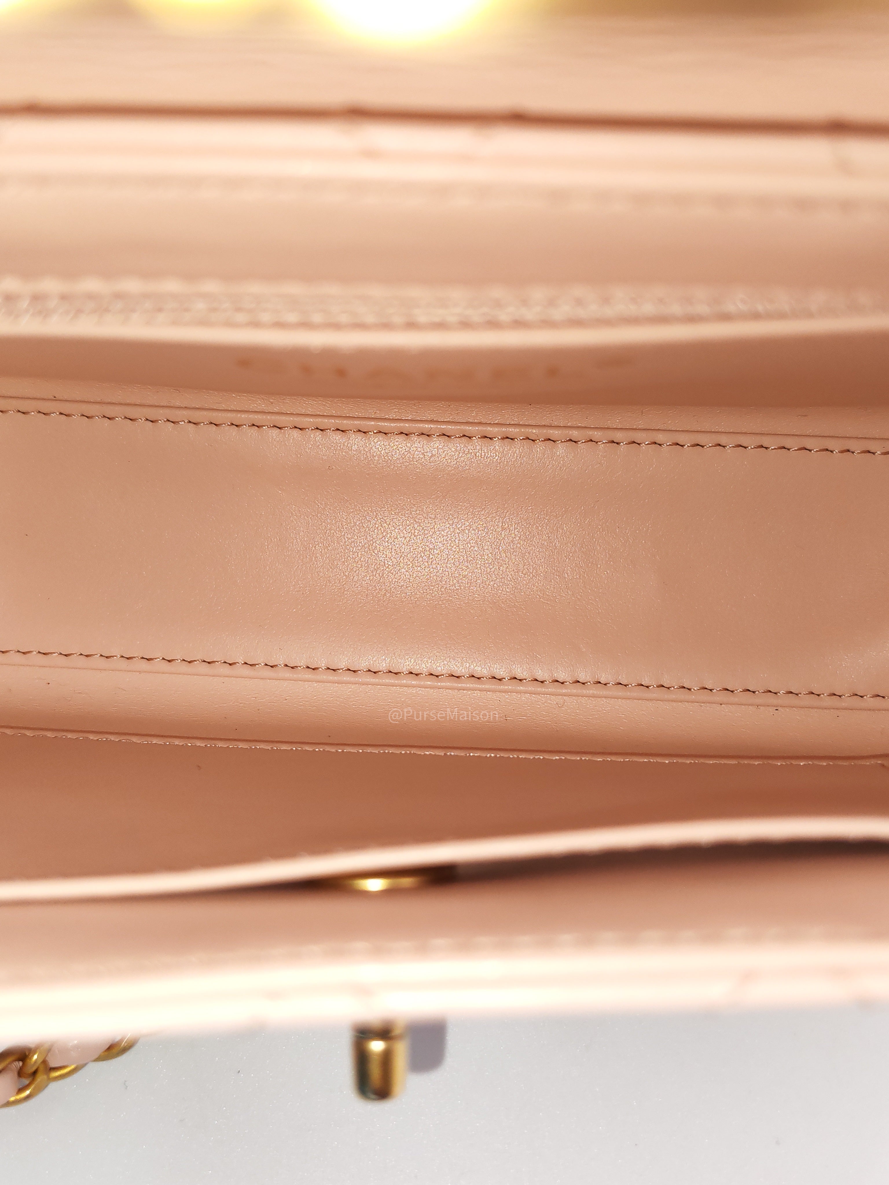 Chanel CC Kelly Small in Baby Pink Shinny Calfskin Leather Aged Gold Hardware Microchip(E8****T5)
