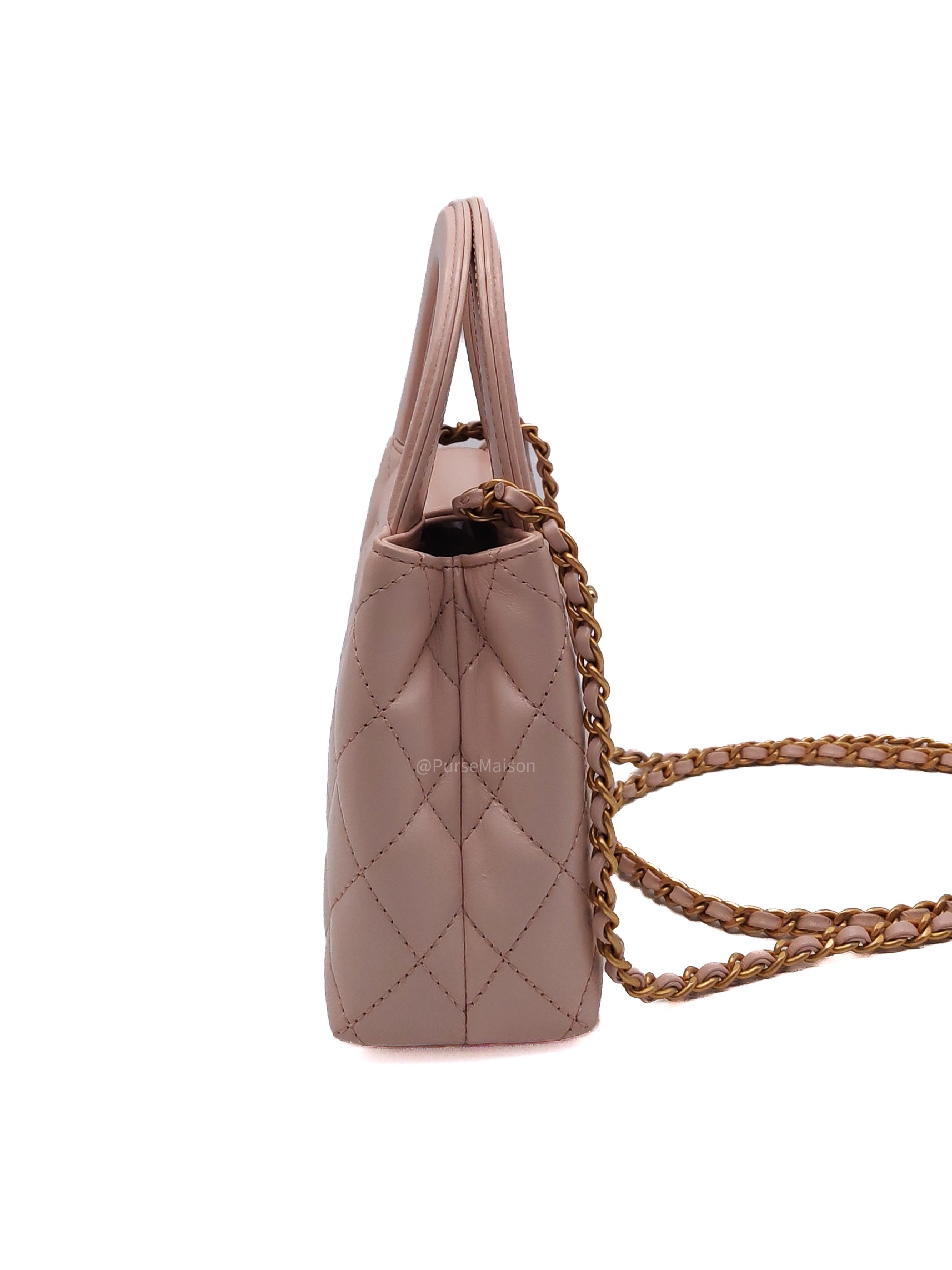 Chanel CC Kelly Small in Baby Pink Shinny Calfskin Leather Aged Gold Hardware Microchip(E8****T5)