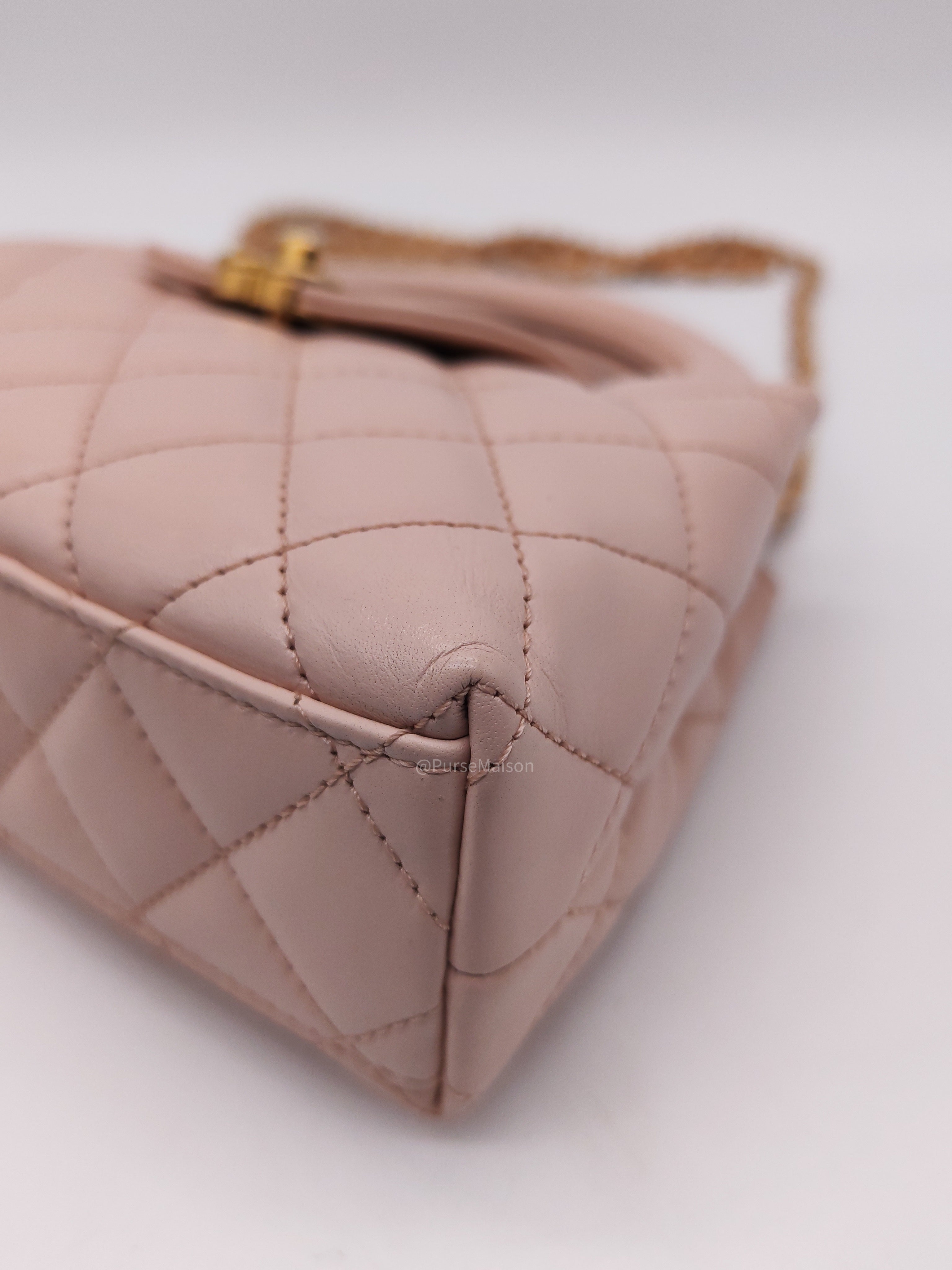 Chanel CC Kelly Small in Baby Pink Shinny Calfskin Leather Aged Gold Hardware Microchip(E8****T5)