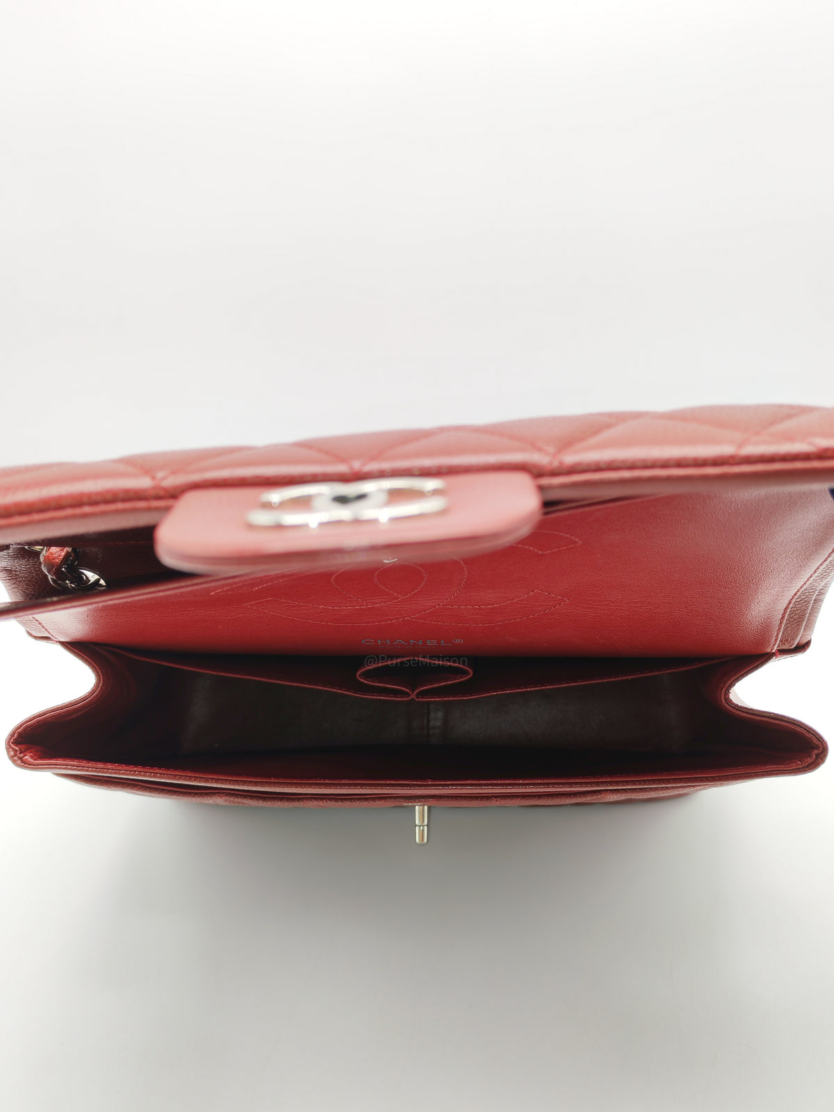 Chanel Classic Double Flap Jumbo in Burgundy Quilted Caviar Leather and Silver Hardware Series 18