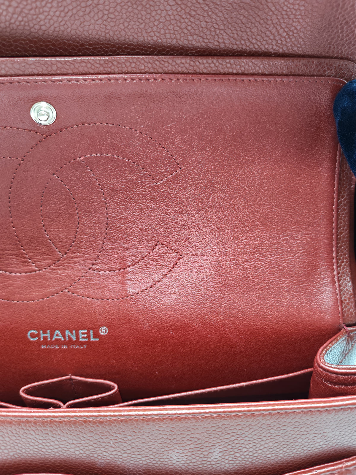 Chanel Classic Double Flap Jumbo in Burgundy Quilted Caviar Leather and Silver Hardware Series 18