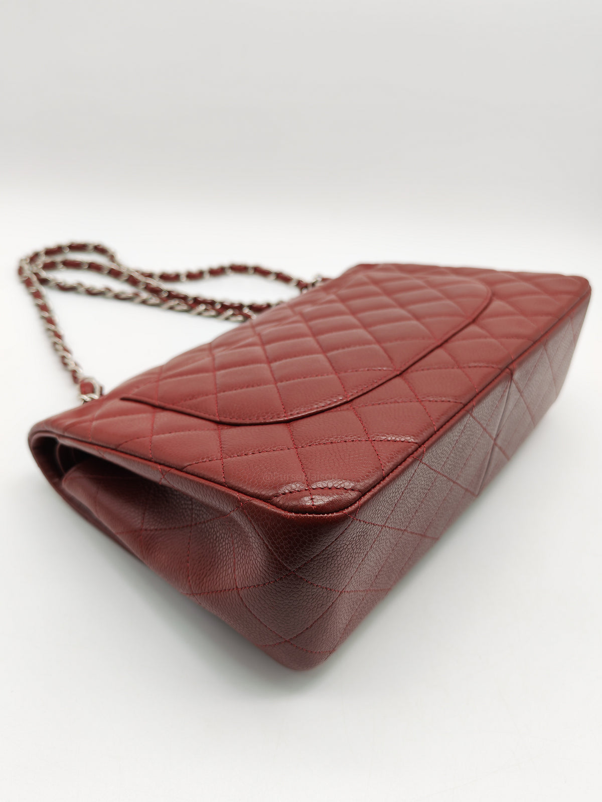 Chanel Classic Double Flap Jumbo in Burgundy Quilted Caviar Leather and Silver Hardware Series 18