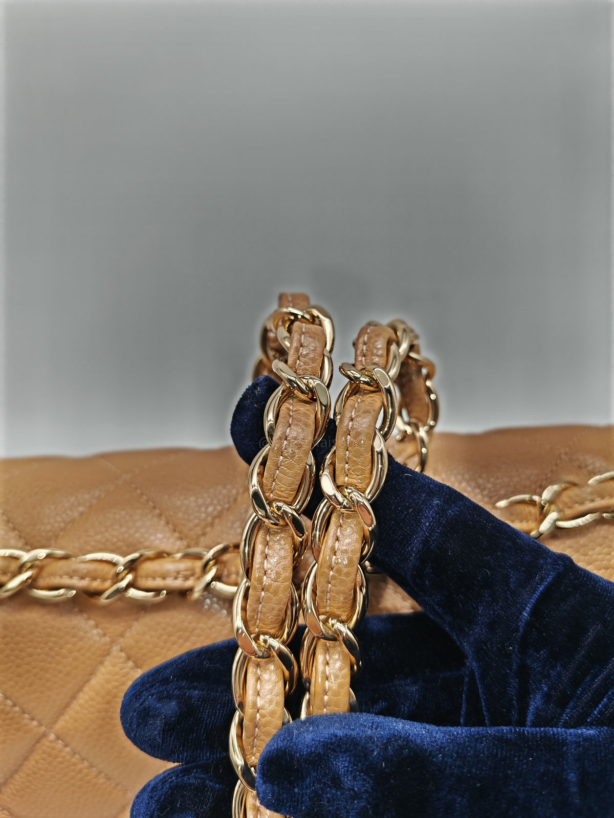 Chanel Classic Double Flap Jumbo in Dark Beige Caviar Leather and Light Gold Hardware (Series 25)