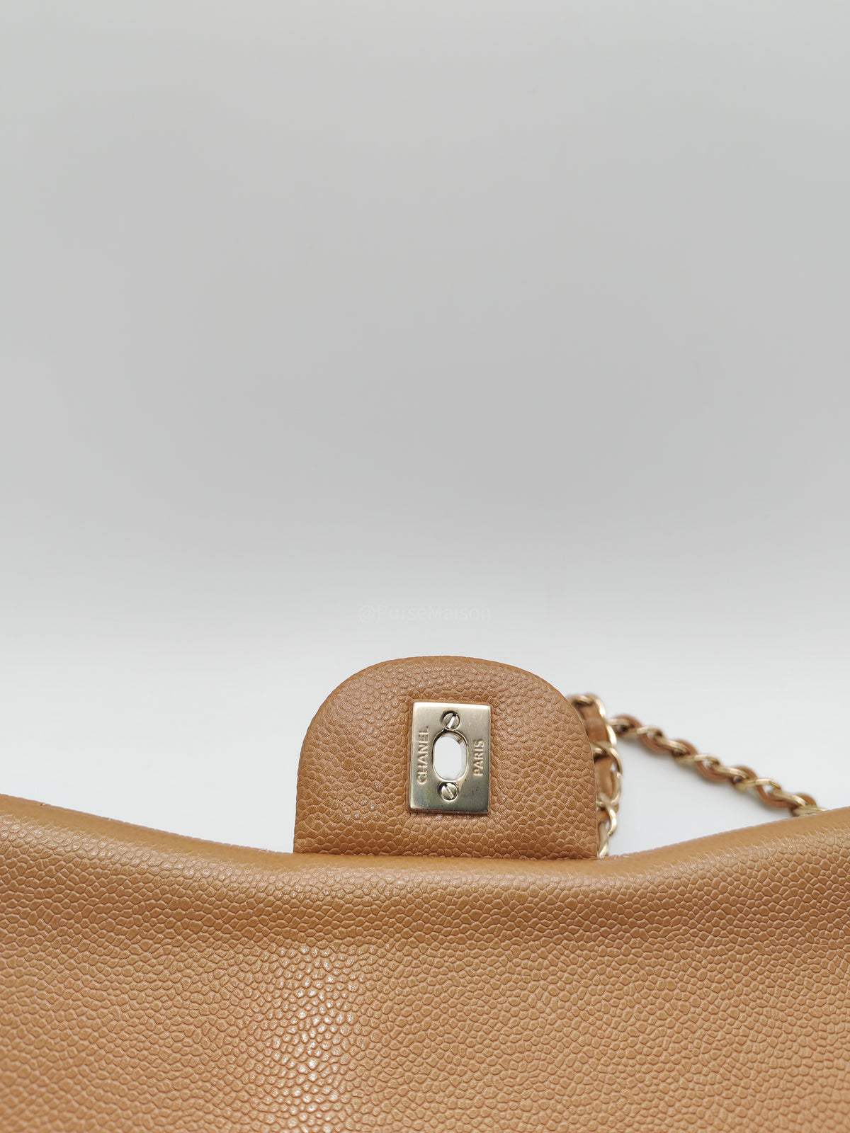 Chanel Classic Double Flap Jumbo in Dark Beige Caviar Leather and Light Gold Hardware (Series 25)