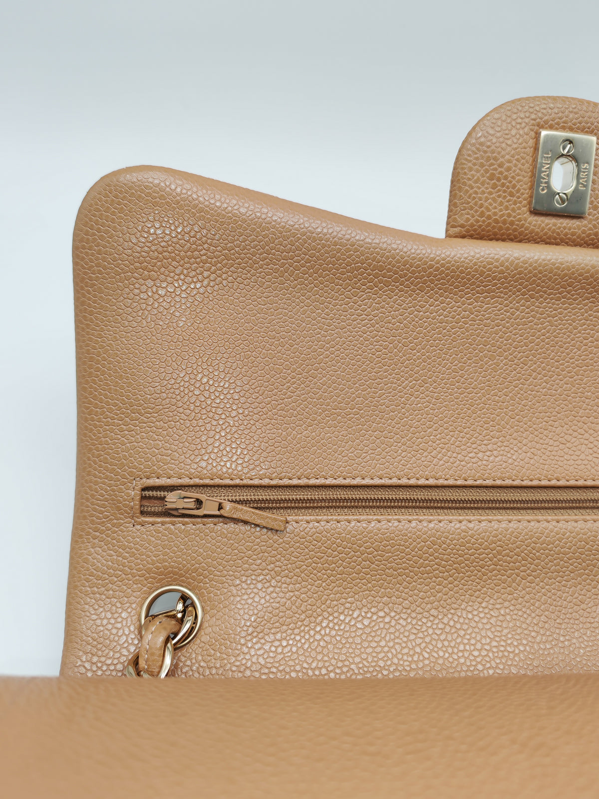 Chanel Classic Double Flap Jumbo in Dark Beige Caviar Leather and Light Gold Hardware (Series 25)
