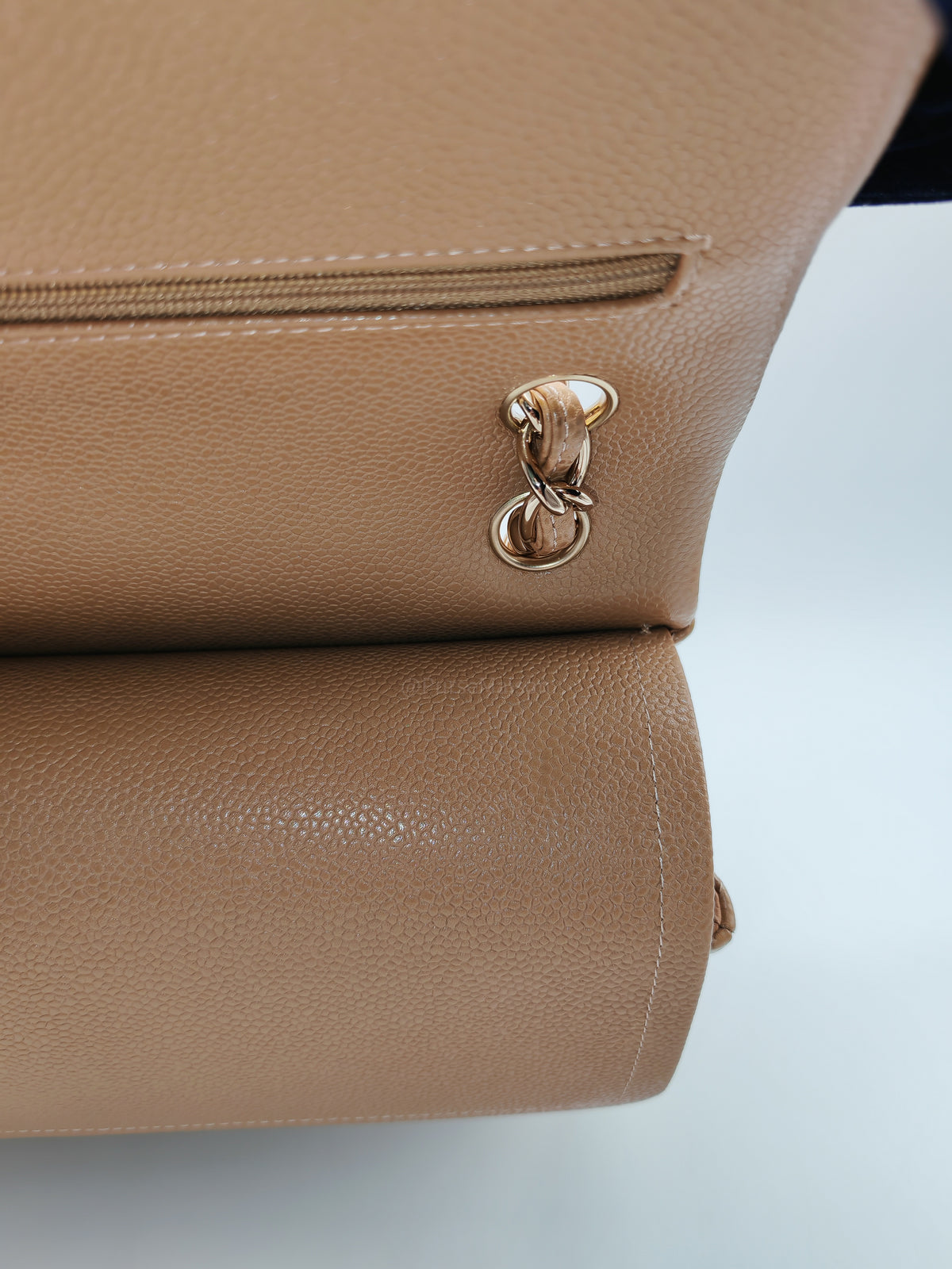 Chanel Classic Double Flap Jumbo in Dark Beige Caviar Leather and Light Gold Hardware (Series 25)