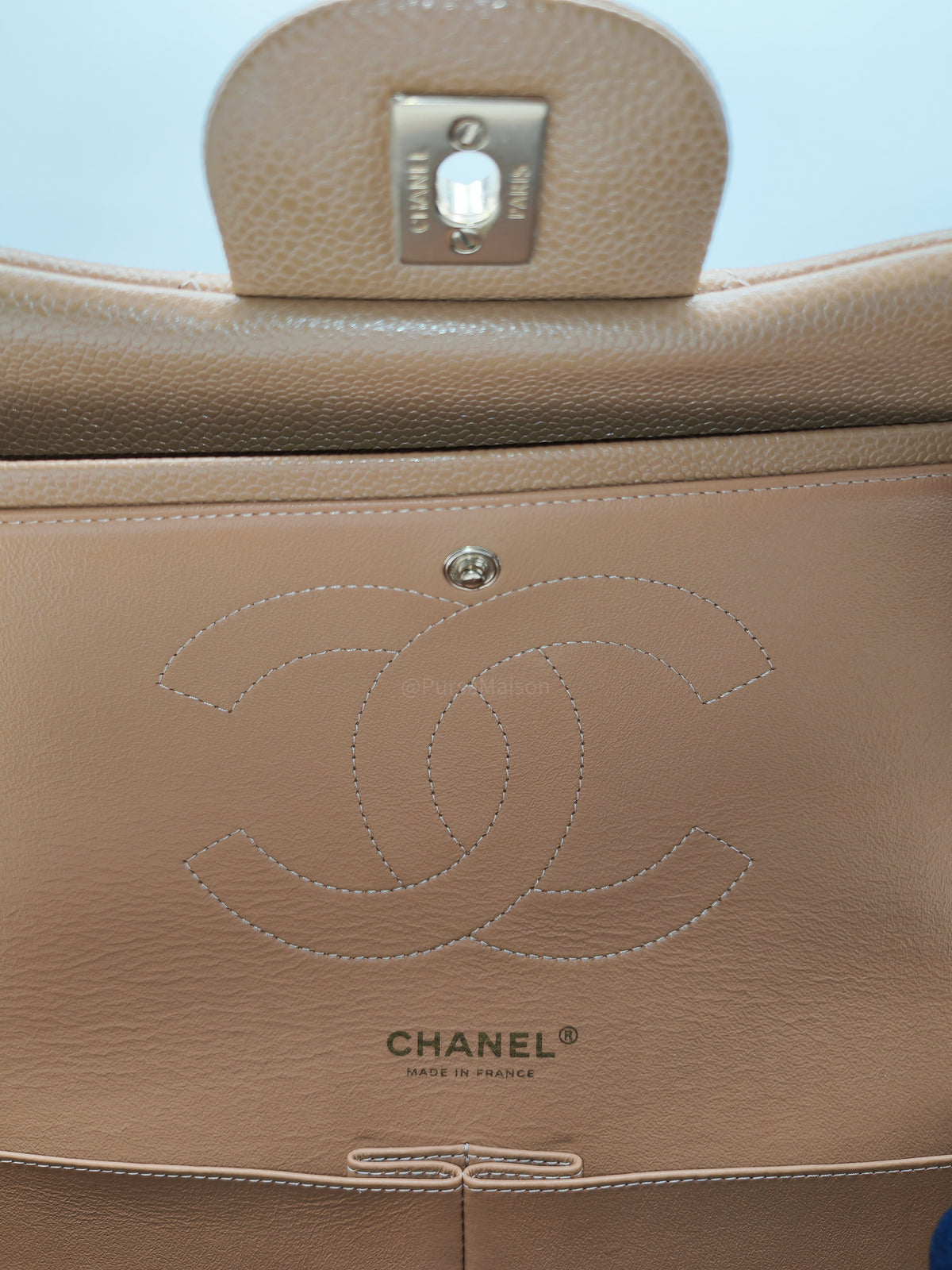 Chanel Classic Double Flap Jumbo in Dark Beige Caviar Leather and Light Gold Hardware (Series 25)