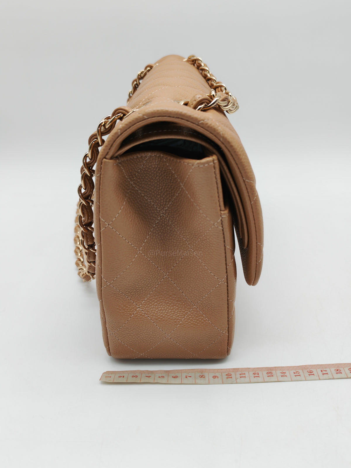 Chanel Classic Double Flap Jumbo in Dark Beige Caviar Leather and Light Gold Hardware (Series 25)