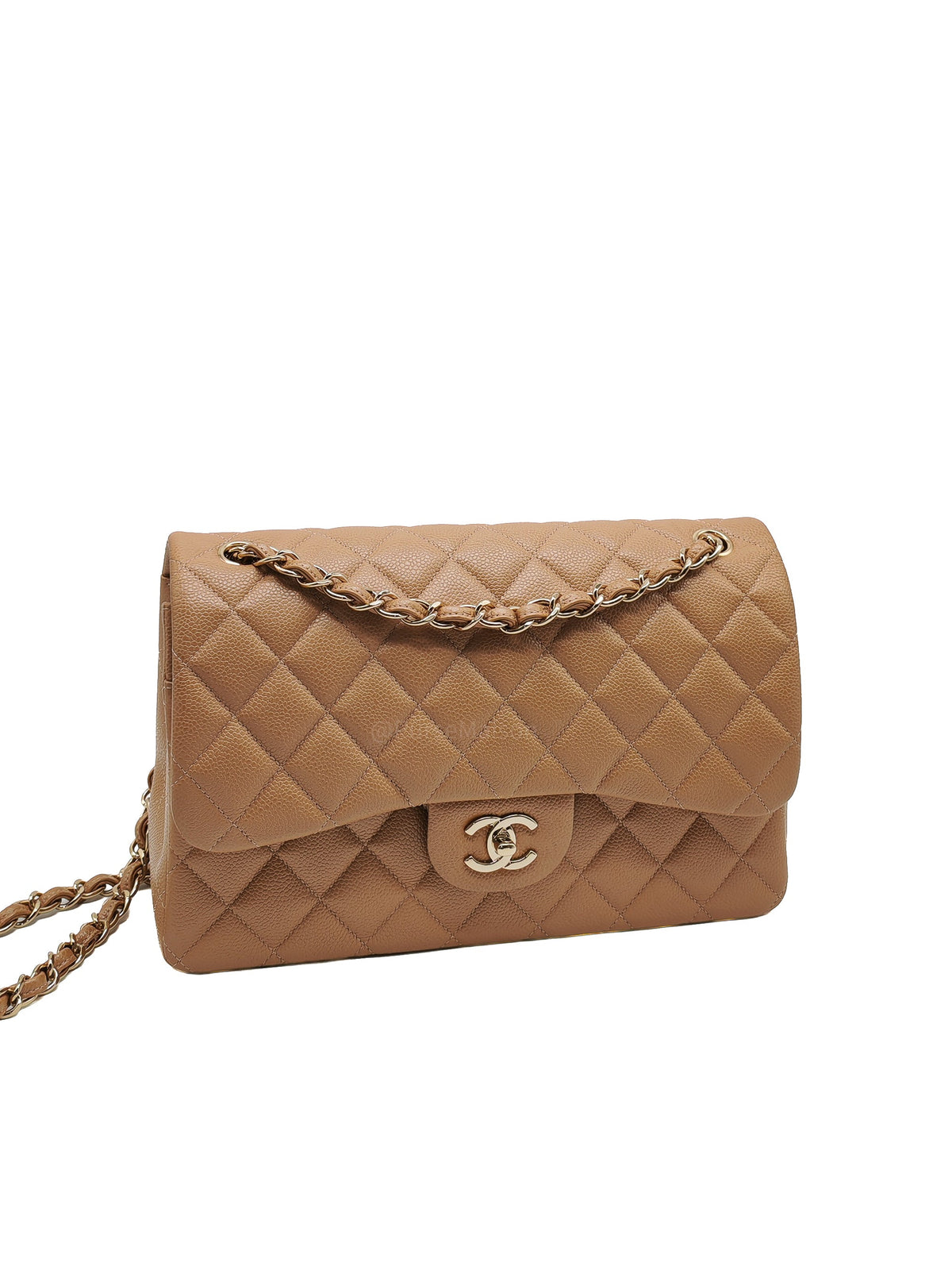 Chanel Classic Double Flap Jumbo in Dark Beige Caviar Leather and Light Gold Hardware (Series 25)
