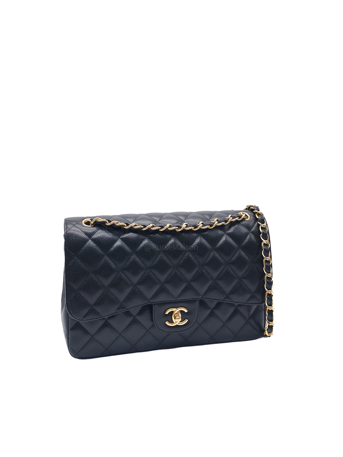 Chanel Classic Double Flap Jumbo in Black Caviar Leather and Gold Hardware (Series 25)