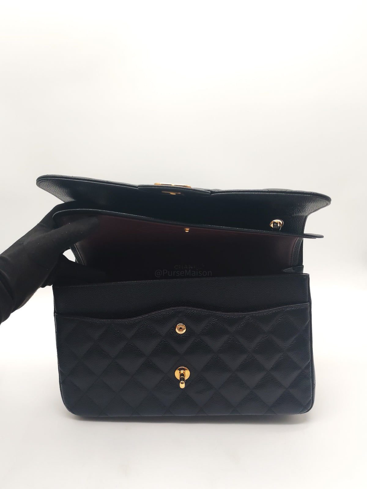 Chanel Classic Double Flap Jumbo in Black Quilted Caviar Leather and Gold Hardware Series 27