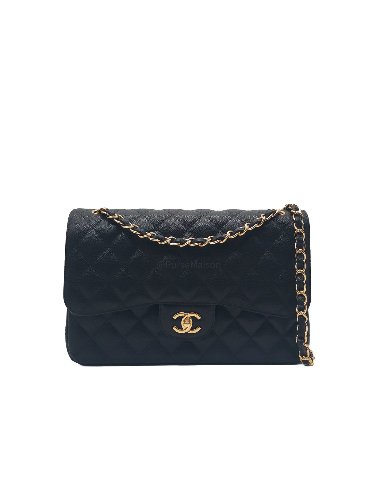 Chanel Classic Double Flap Jumbo in Black Quilted Caviar Leather and Gold Hardware Series 27