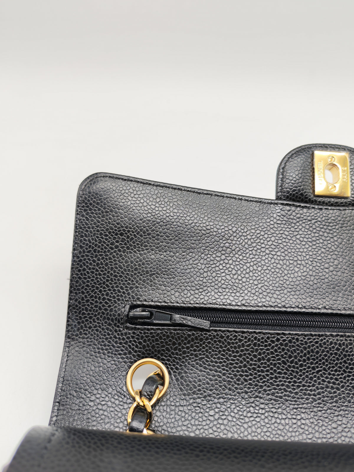 Chanel Classic Double Flap Medium In Black Caviar Leather Gold Hardware (Series 27)