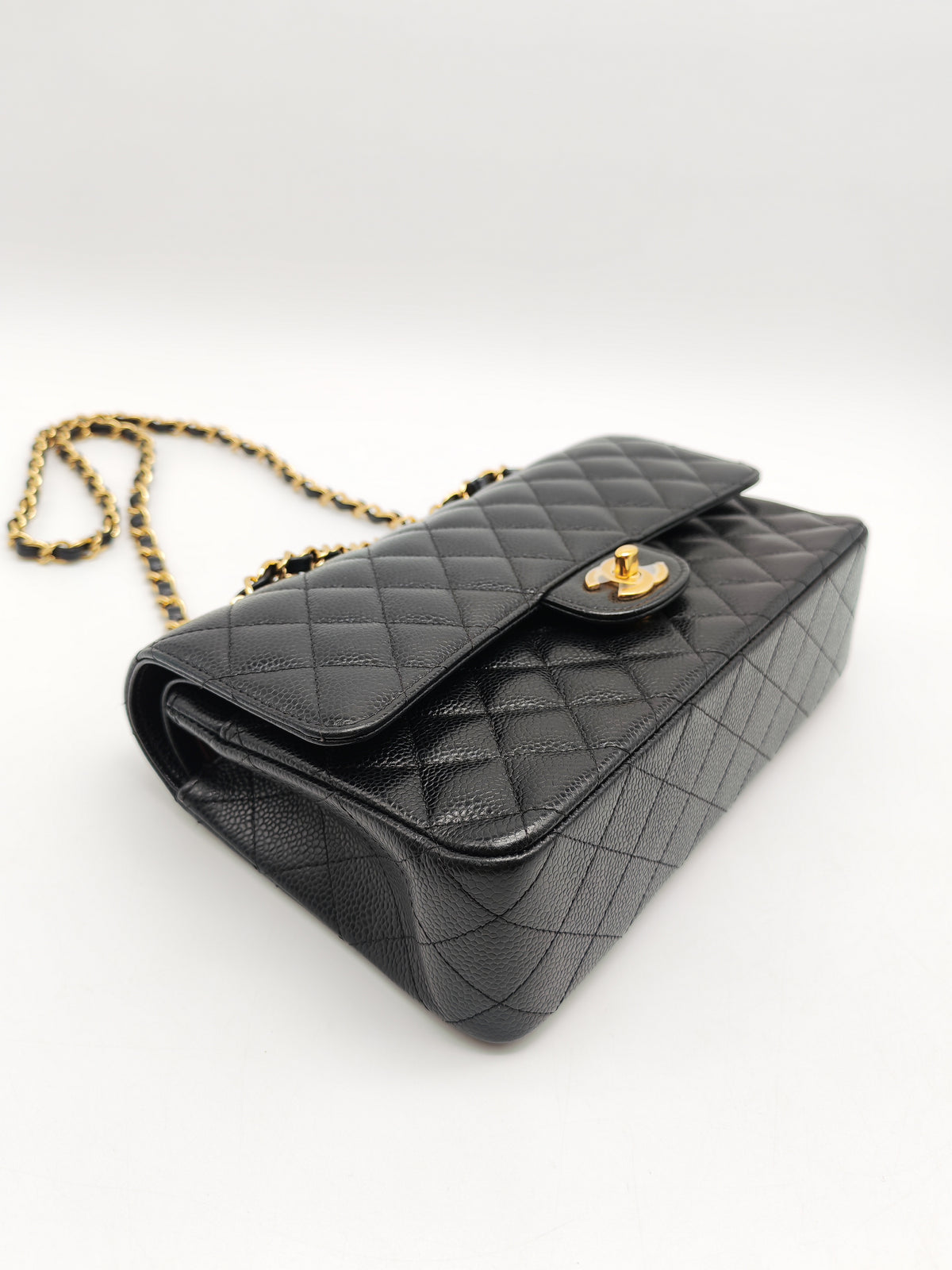 Chanel Classic Double Flap Medium In Black Caviar Leather Gold Hardware (Series 27)