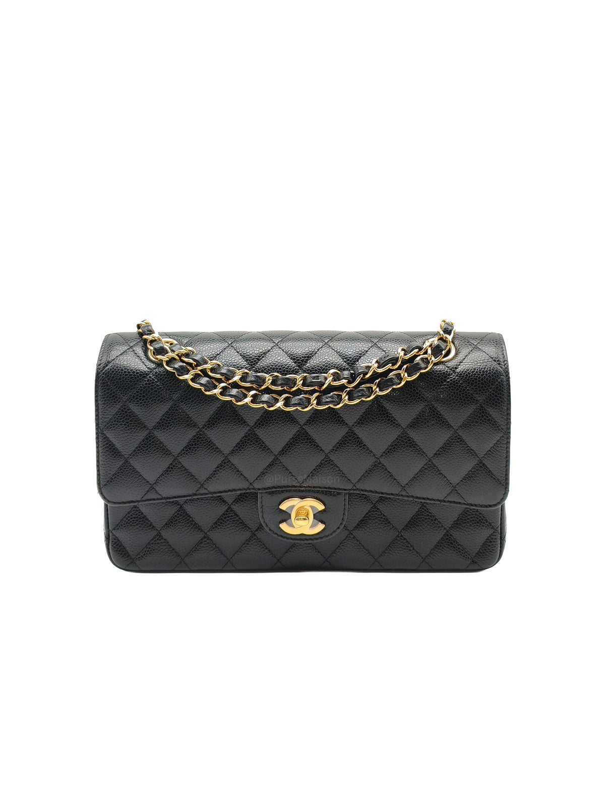 Chanel Classic Double Flap Medium In Black Caviar Leather Gold Hardware (Series 27)