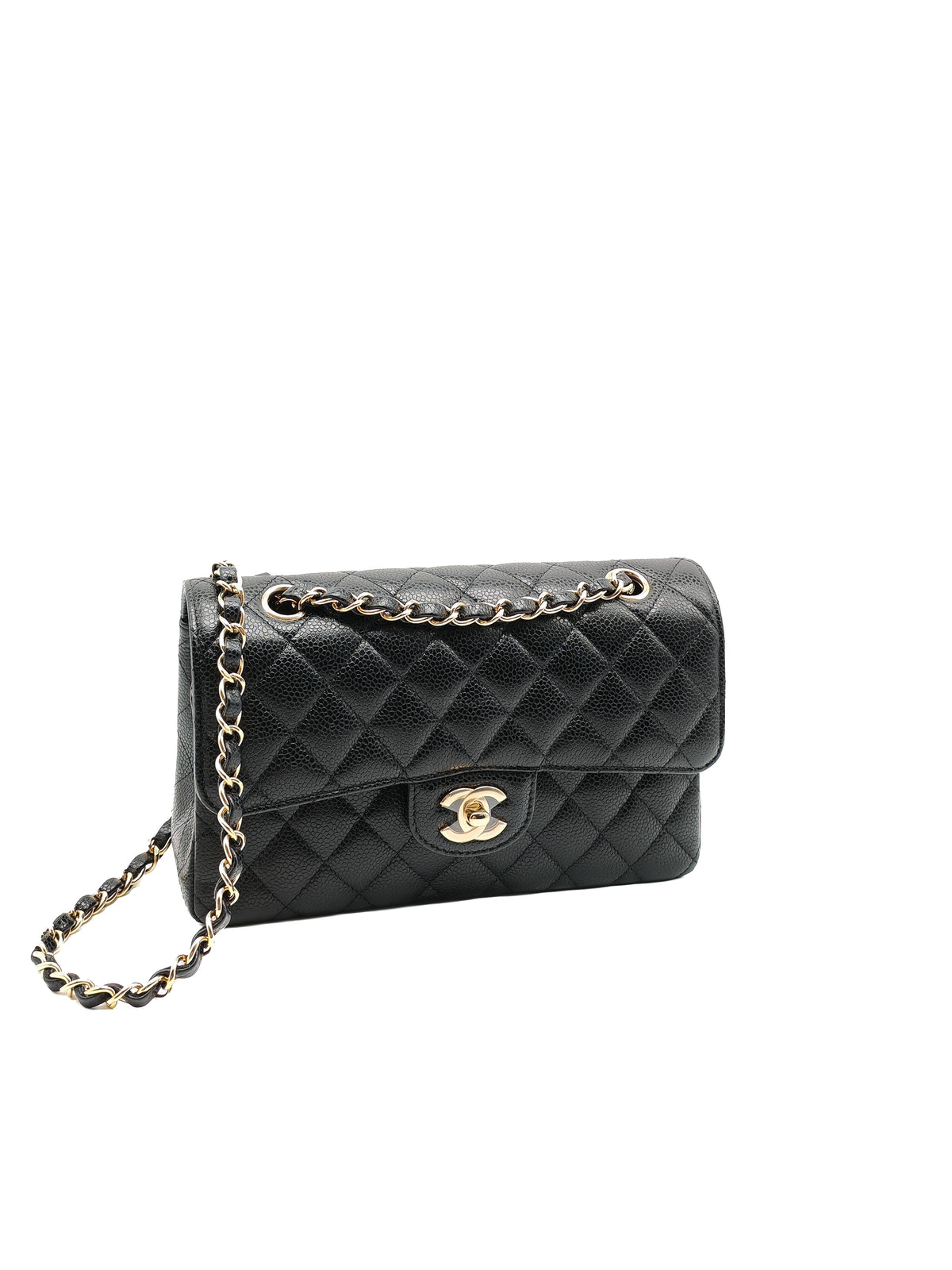 Chanel Classic Double Flap Small in Quilted Caviar Leather and Gold Hardware Microchip