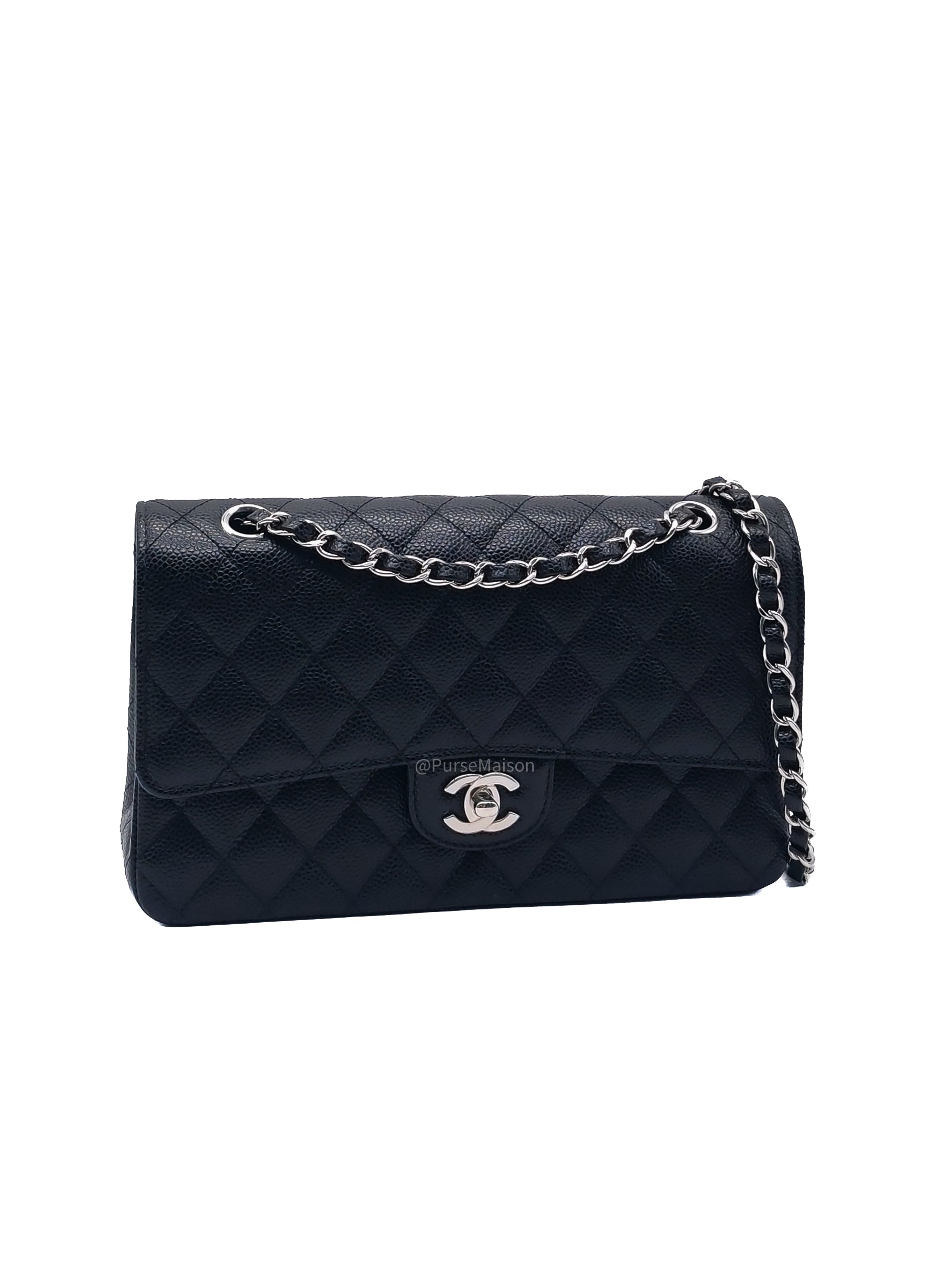 Chanel Classic Double Flap Medium in Black Caviar Leather Silver Hardware (Series 30)
