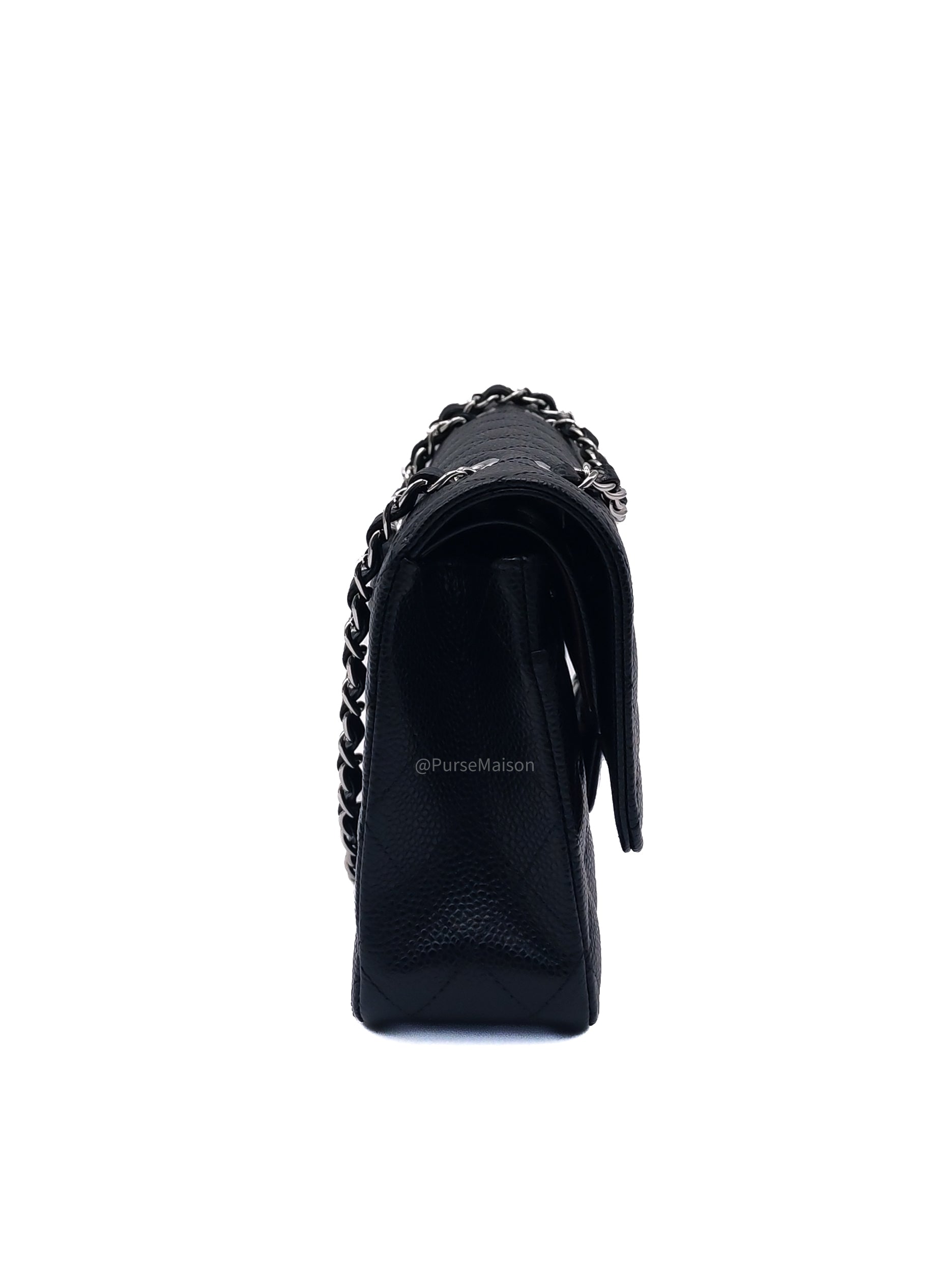 Chanel Classic Double Flap Medium in Black Caviar Leather Silver Hardware (Series 30)