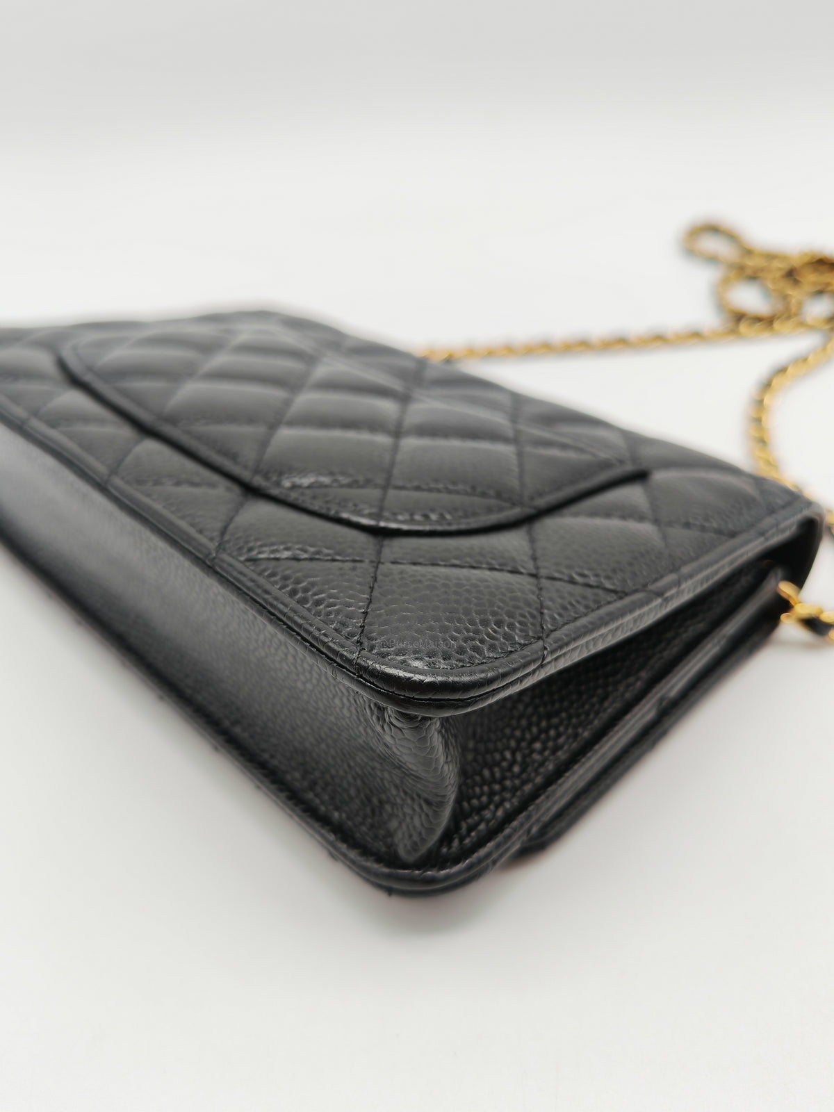 Chanel Wallet on Chain (WOC) in Black Quilted Caviar Leather and Gold Hardware Series 29