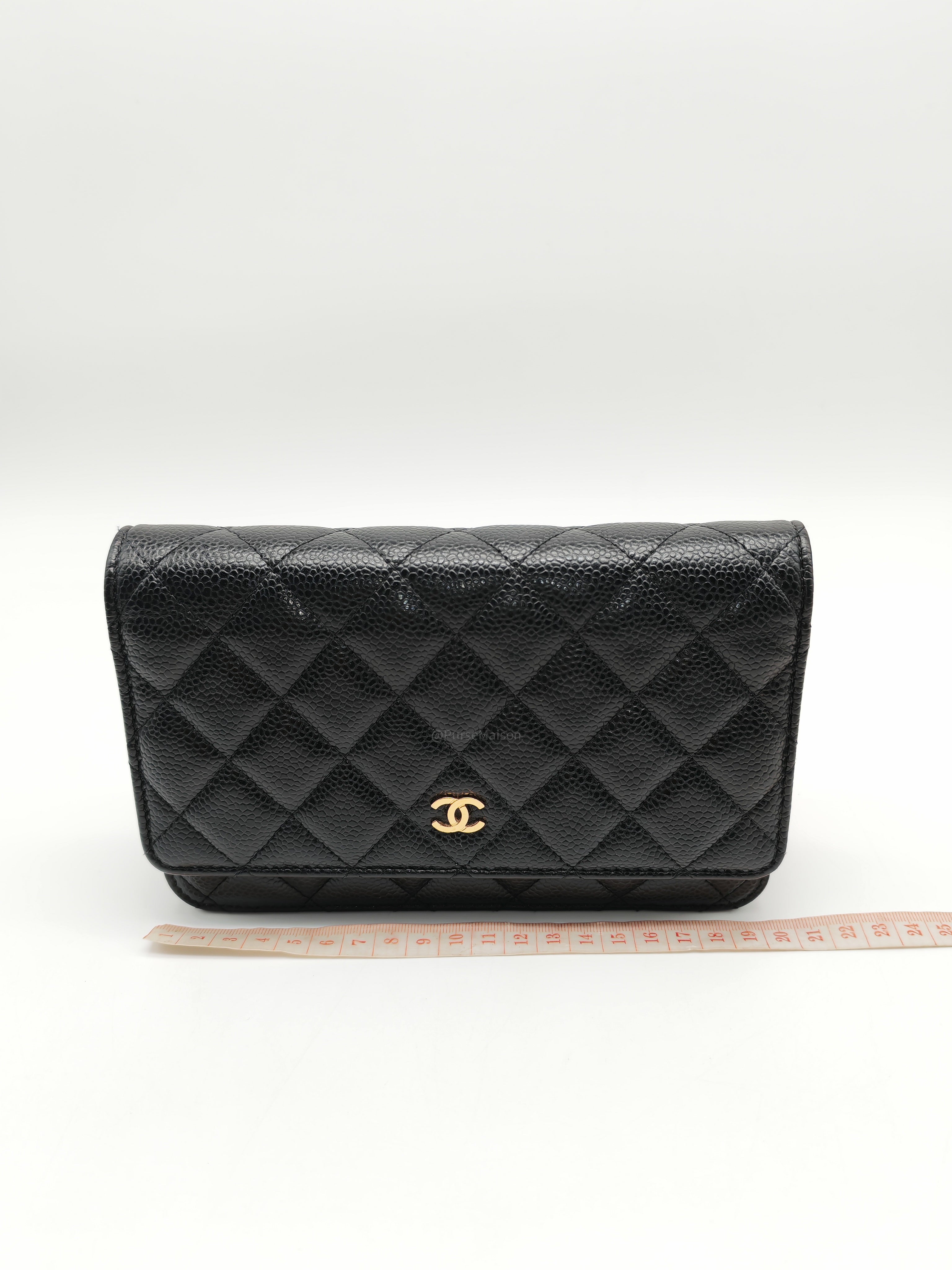 Chanel Wallet on Chain (WOC) in Black Quilted Caviar Leather and Gold Hardware Series 29