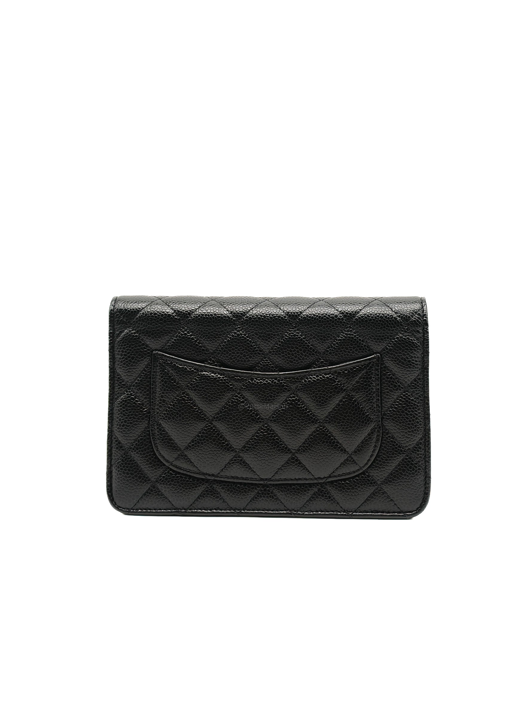 Chanel Wallet on Chain (WOC) in Black Quilted Caviar Leather and Gold Hardware Series 29