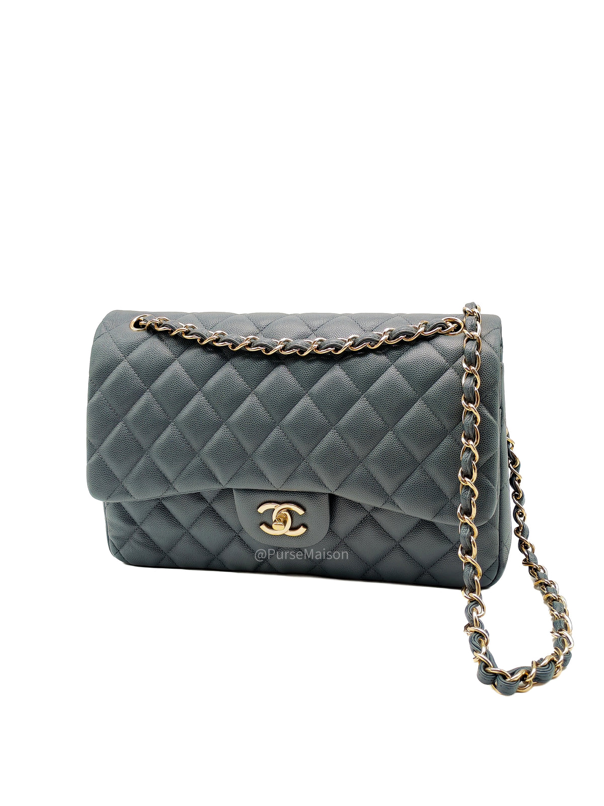 Chanel Classic Double Flap in Dark Gray Caviar Leather Gold Hardware (Series 26)