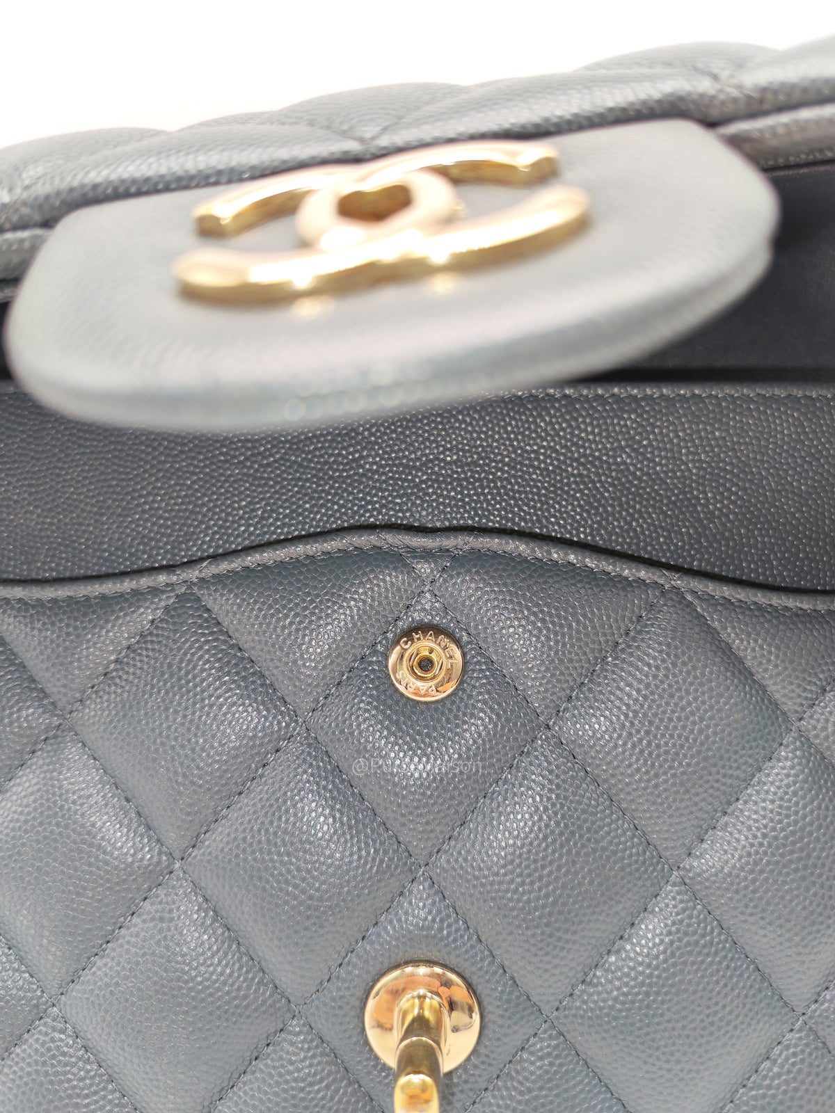 Chanel Classic Double Flap in Dark Gray Caviar Leather Gold Hardware (Series 26)