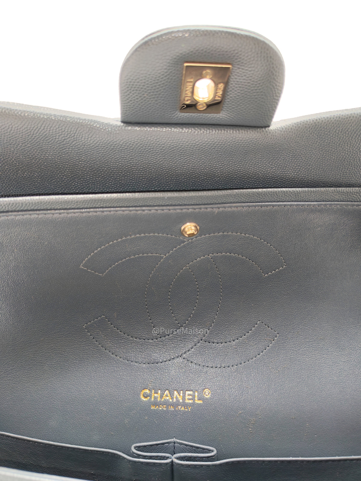 Chanel Classic Double Flap in Dark Gray Caviar Leather Gold Hardware (Series 26)