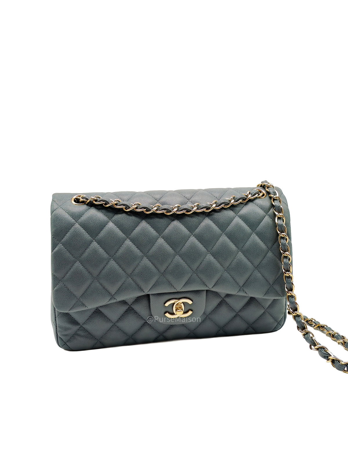 Chanel Classic Double Flap in Dark Gray Caviar Leather Gold Hardware (Series 26)