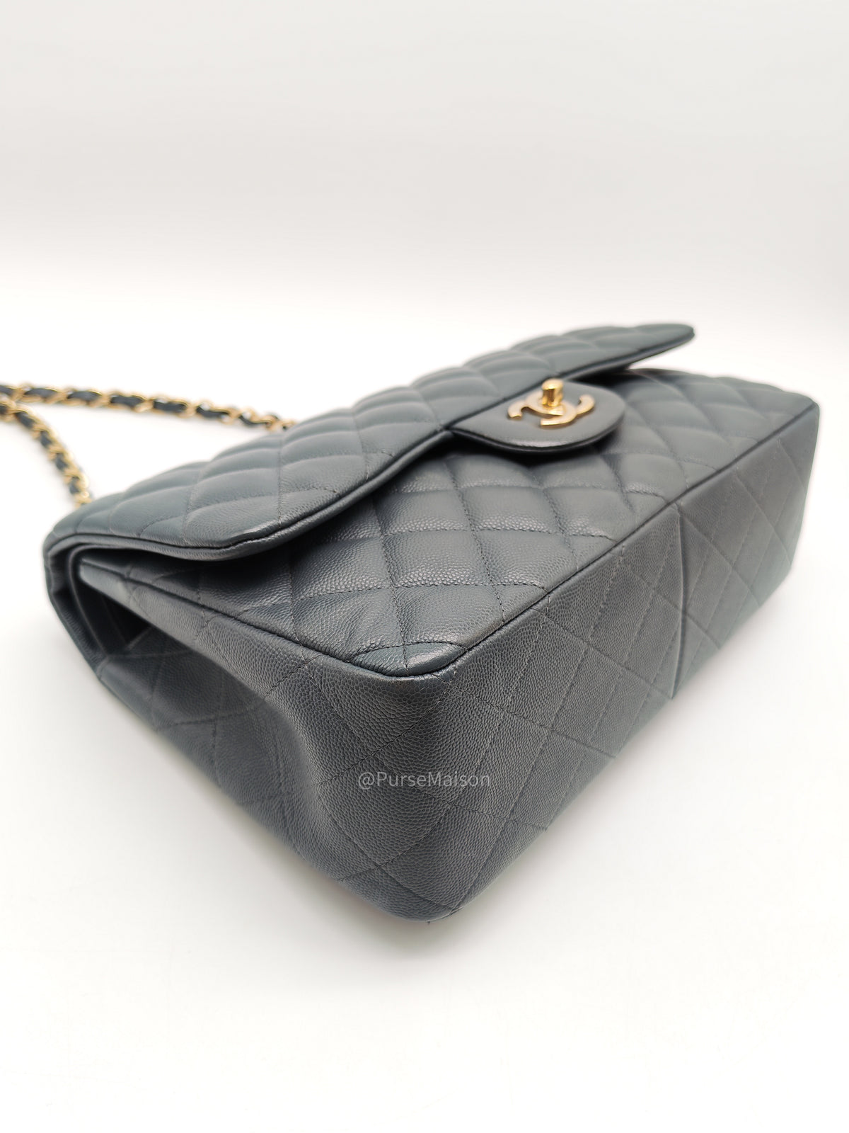 Chanel Classic Double Flap in Dark Gray Caviar Leather Gold Hardware (Series 26)