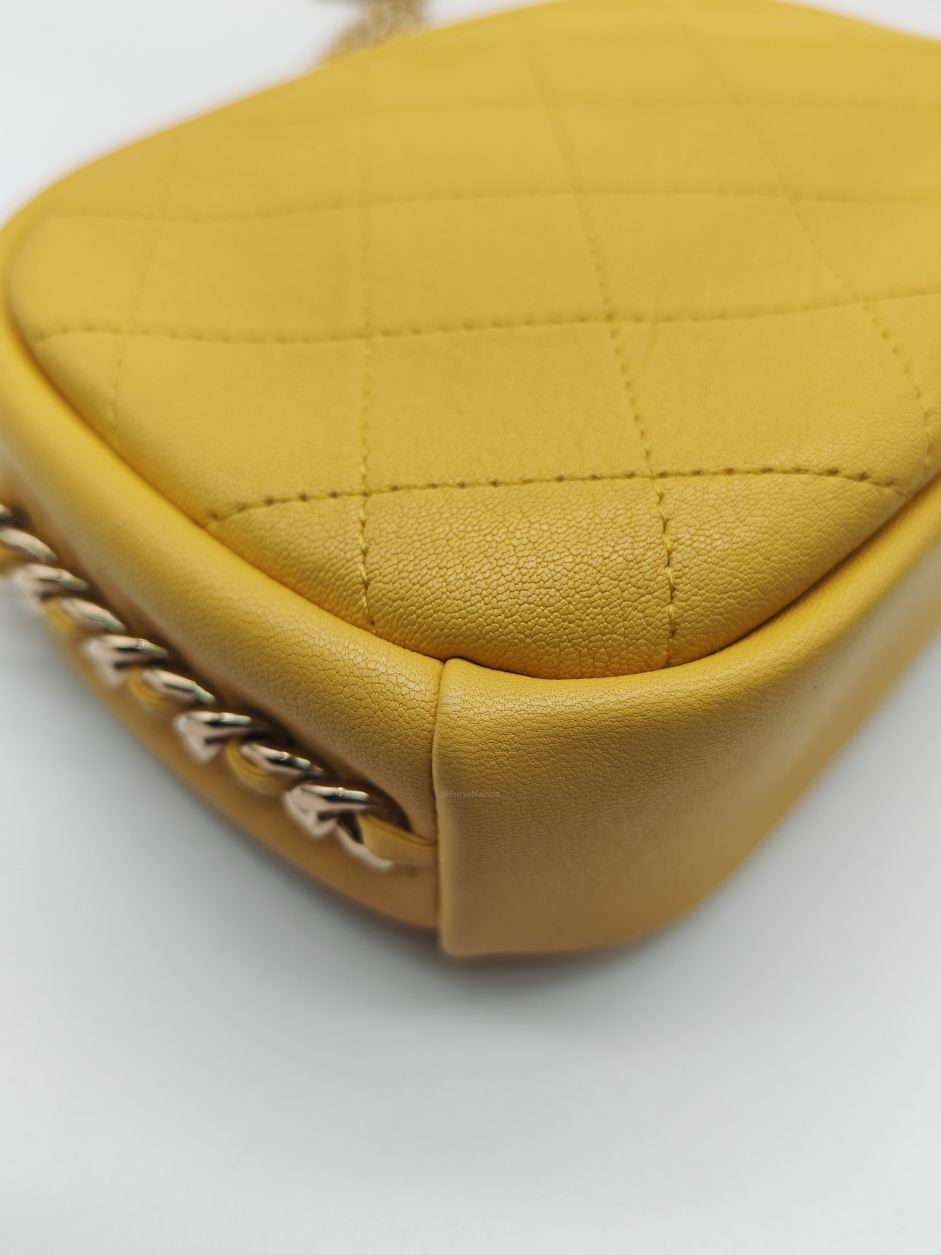 Chanel Matelassé Camera Bag in Yellow Calfskin Leather and Gold Hardware Series 26