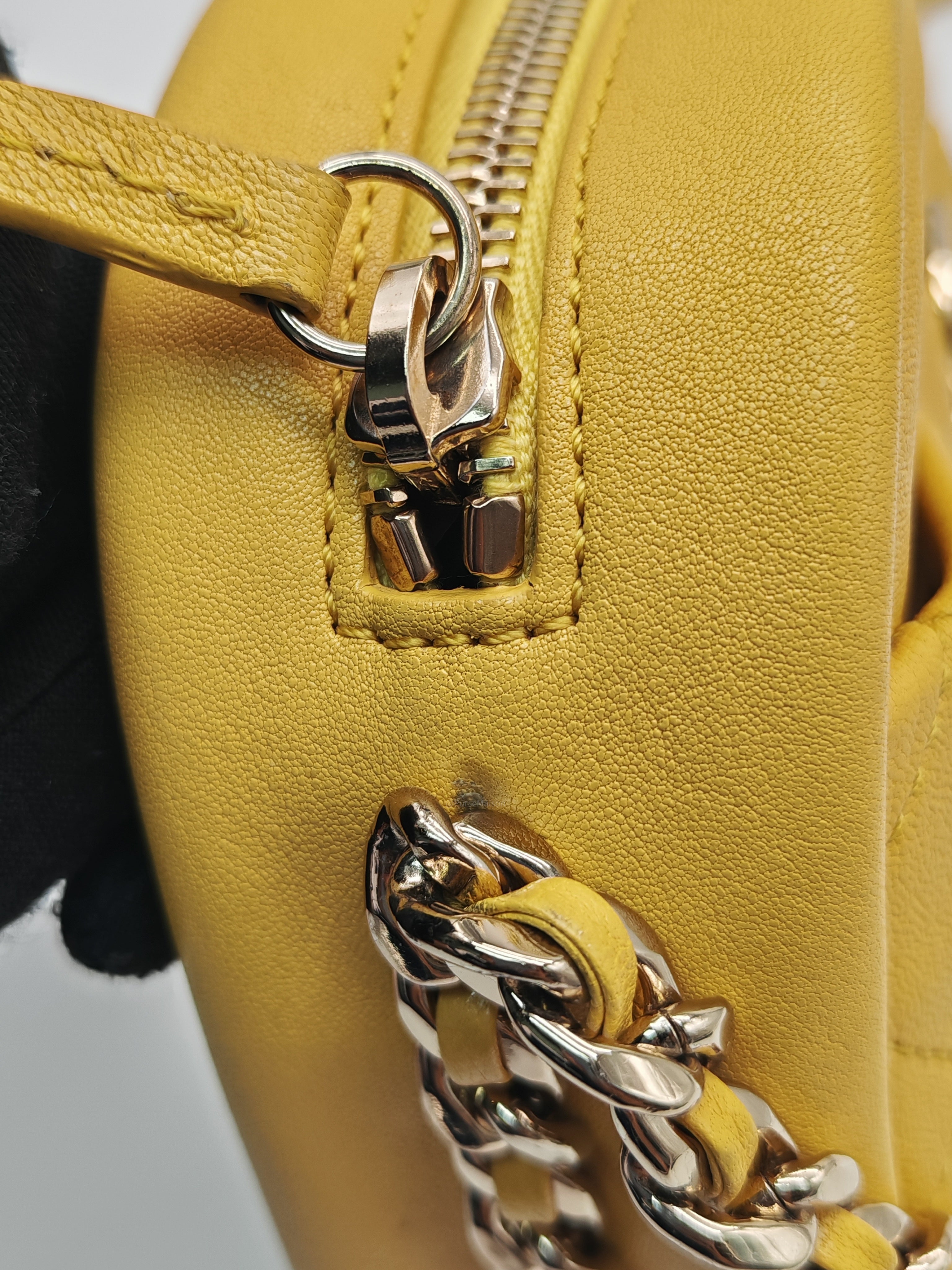 Chanel Matelassé Camera Bag in Yellow Calfskin Leather and Gold Hardware Series 26