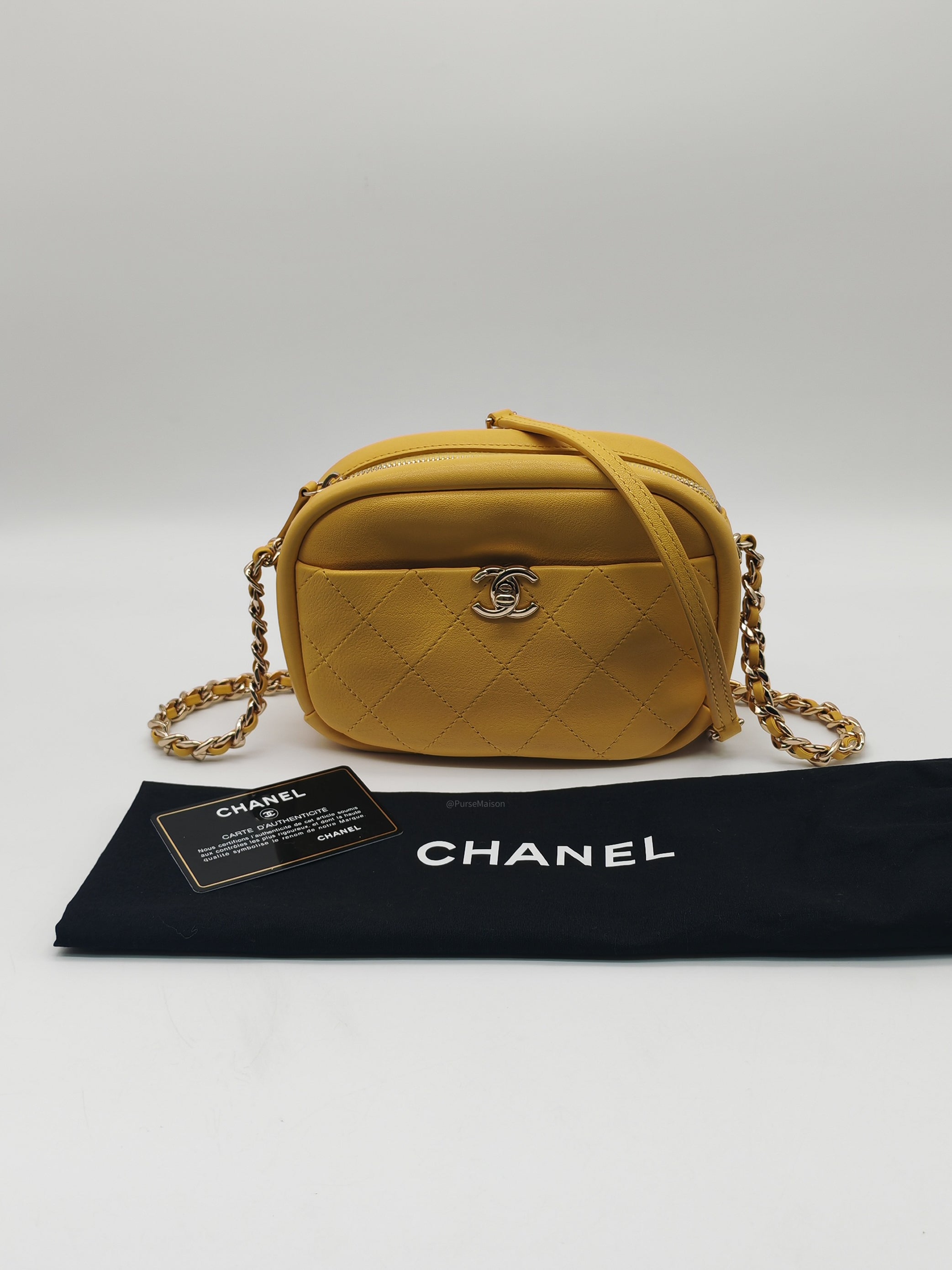 Chanel Matelassé Camera Bag in Yellow Calfskin Leather and Gold Hardware Series 26