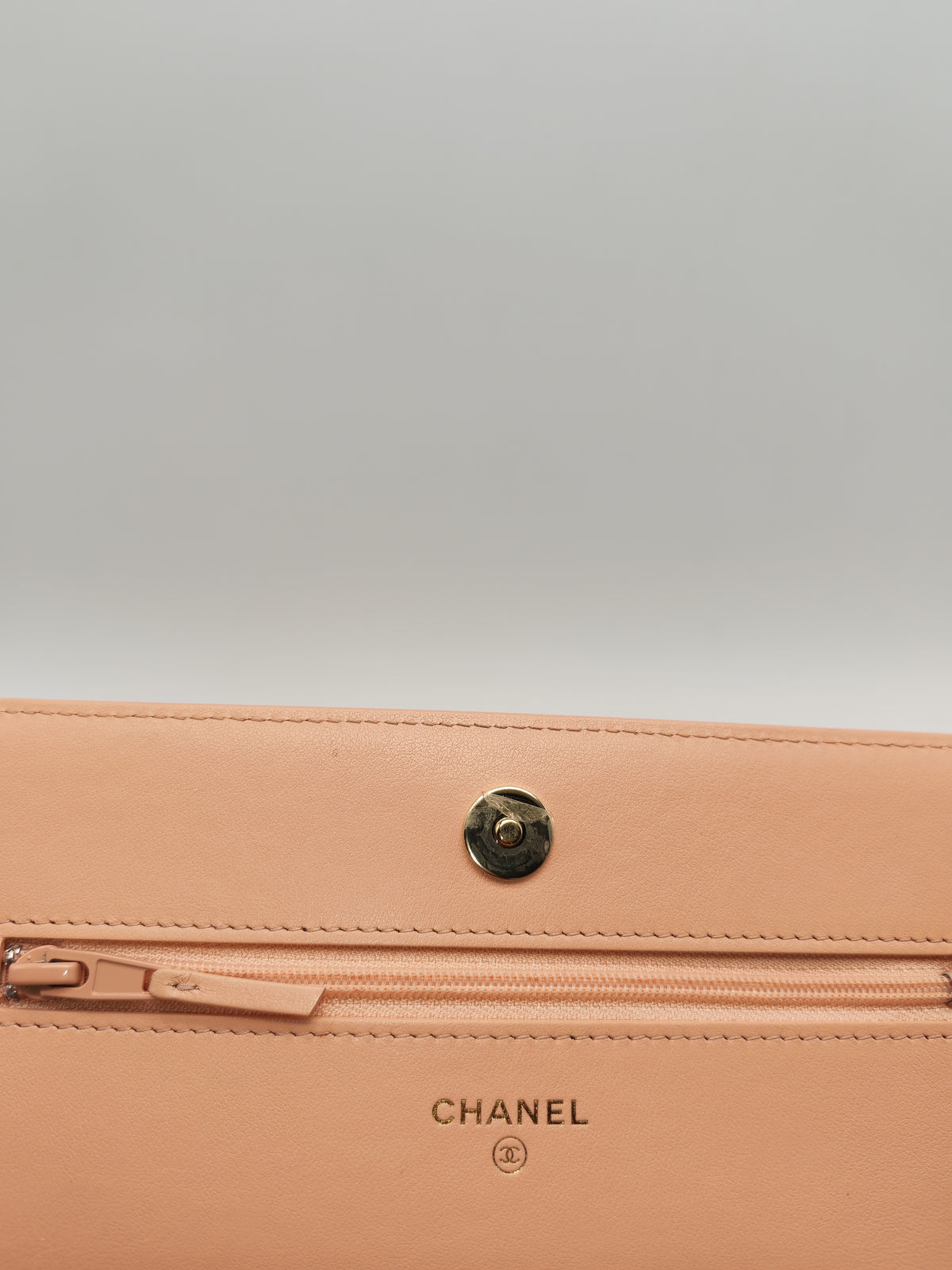Chanel Boy Chevron Wallet on Chain in Peach Caviar Leather and Light Gold Hardware Microchip