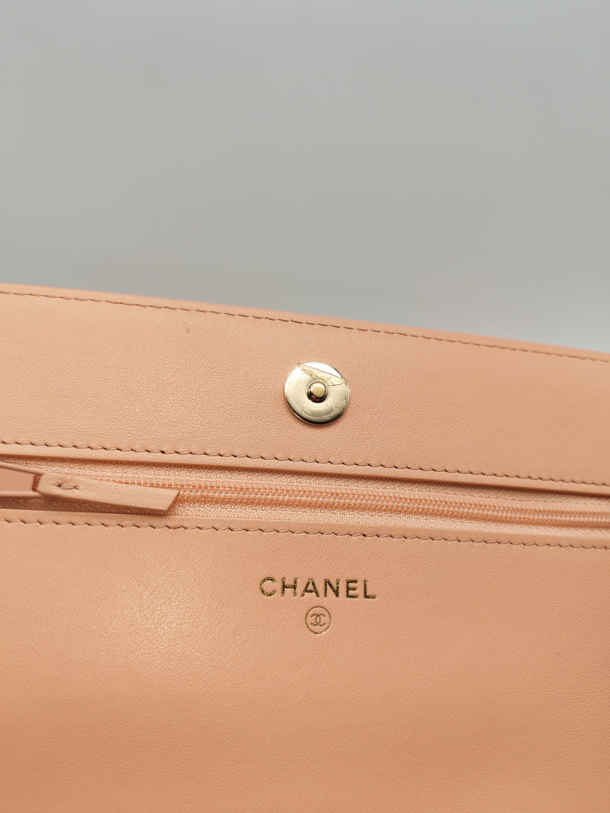Chanel Boy Chevron Wallet on Chain in Peach Caviar Leather and Light Gold Hardware Microchip