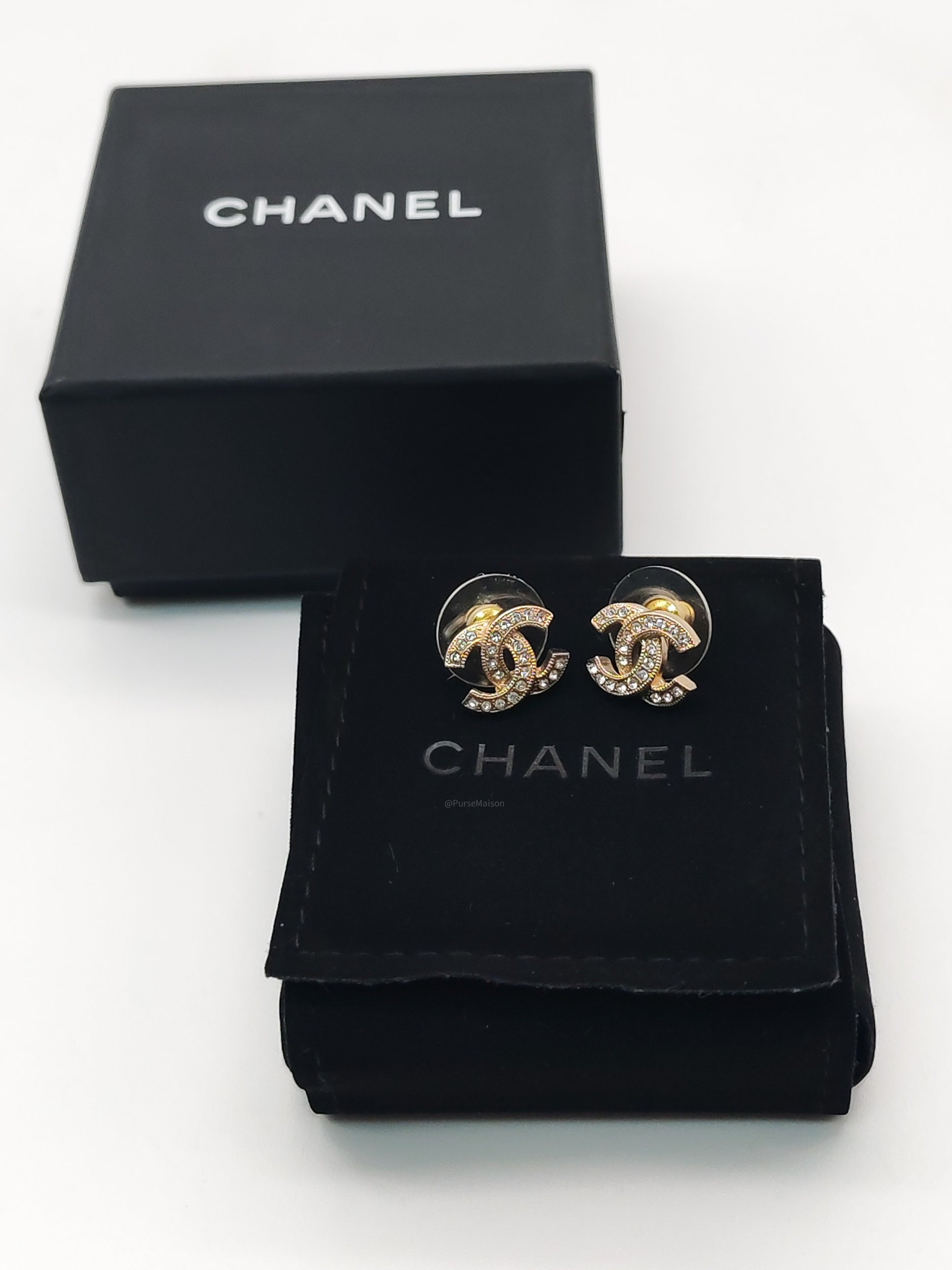 Chanel Classic CC Crystal Stud Earrings