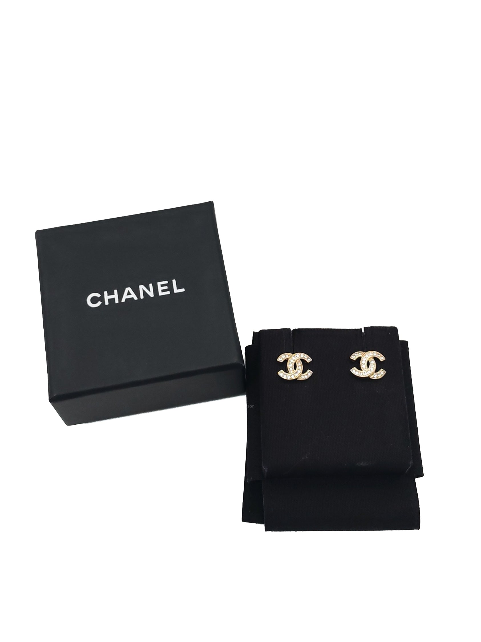 Chanel Classic CC Crystal Stud Earrings