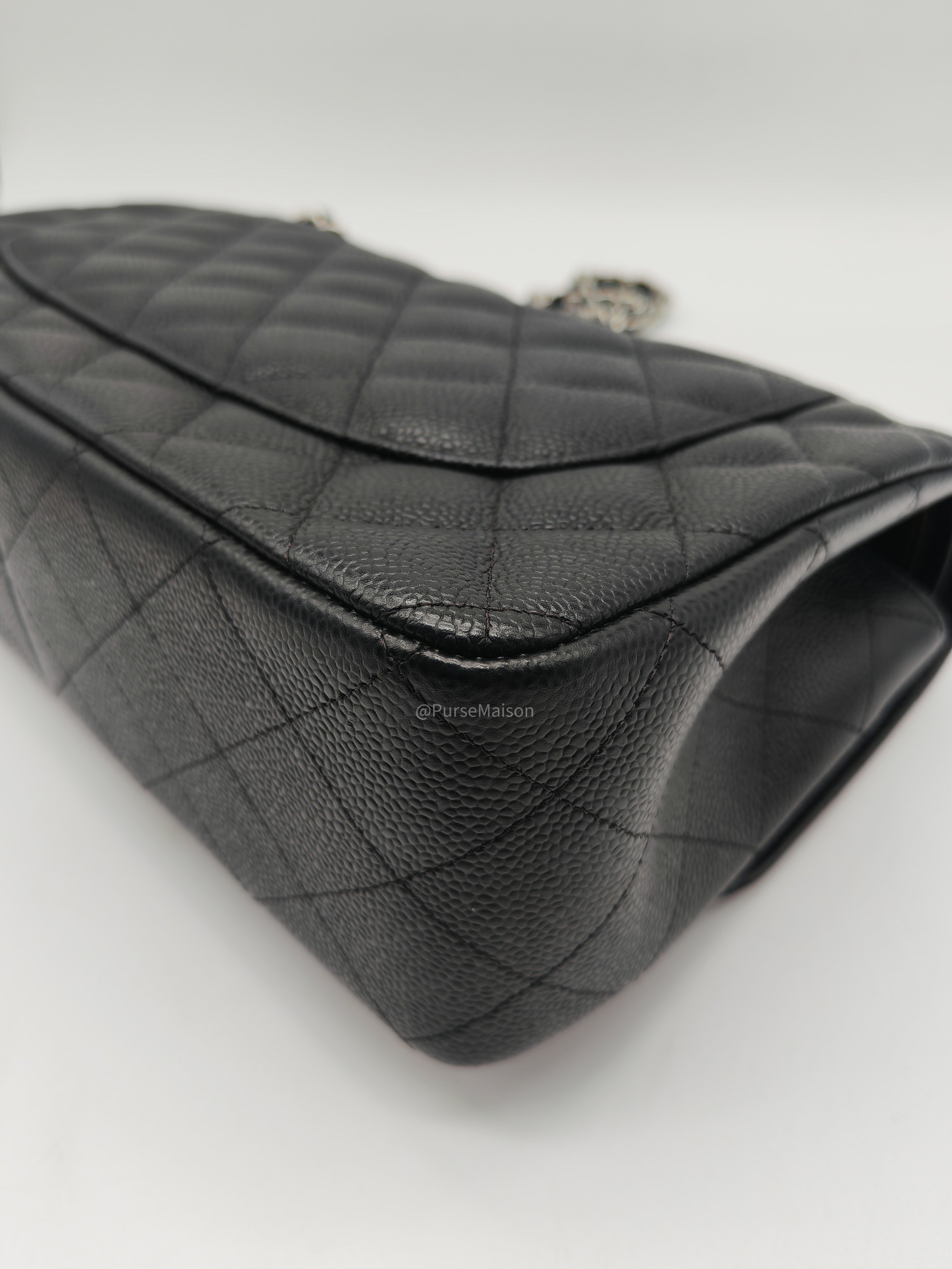 Chanel Classic Double Flap Jumbo in Black Quilted Caviar Leather and Silver Hardware Series 27
