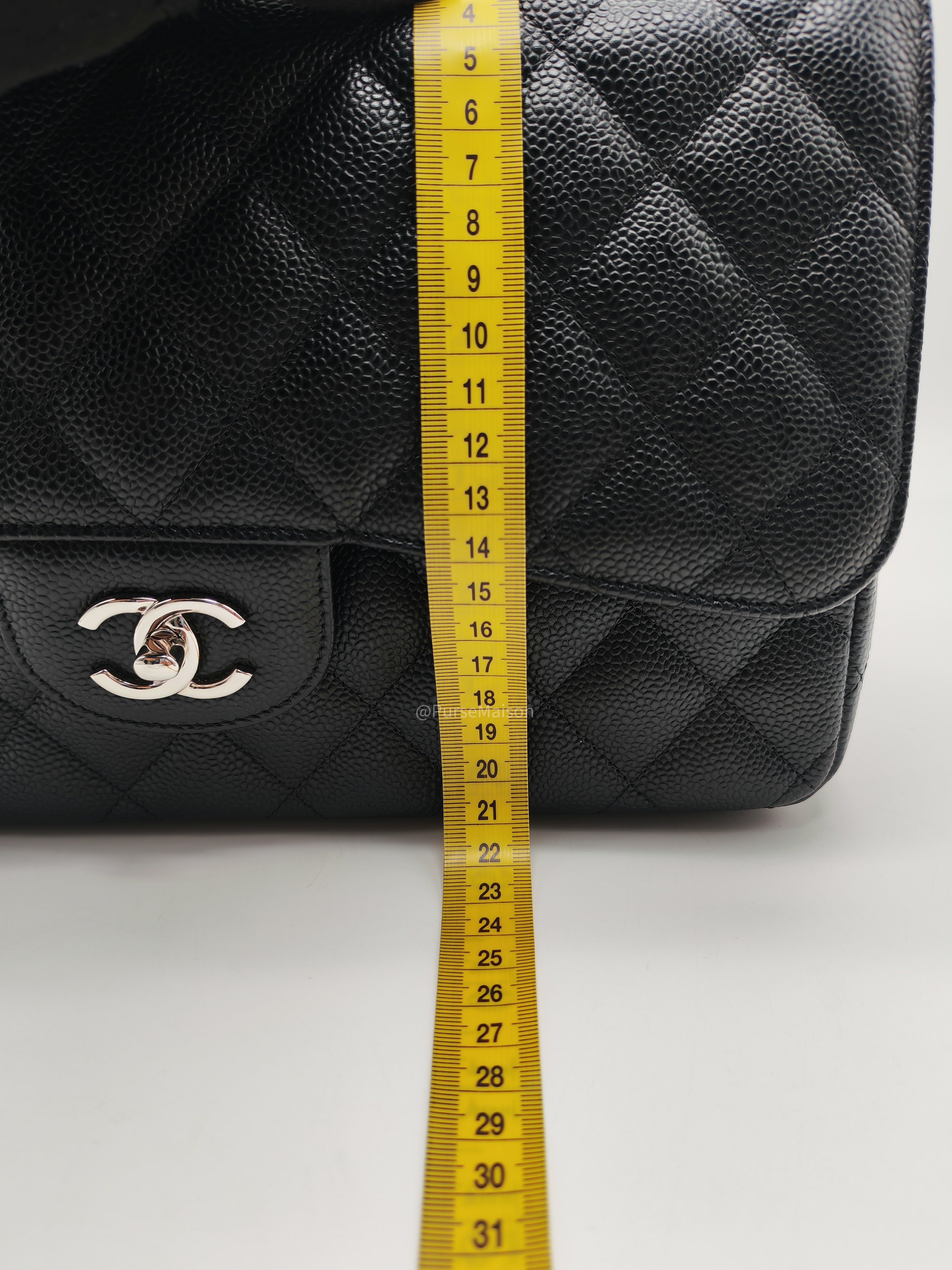 Chanel Classic Double Flap Jumbo in Black Quilted Caviar Leather and Silver Hardware Series 27