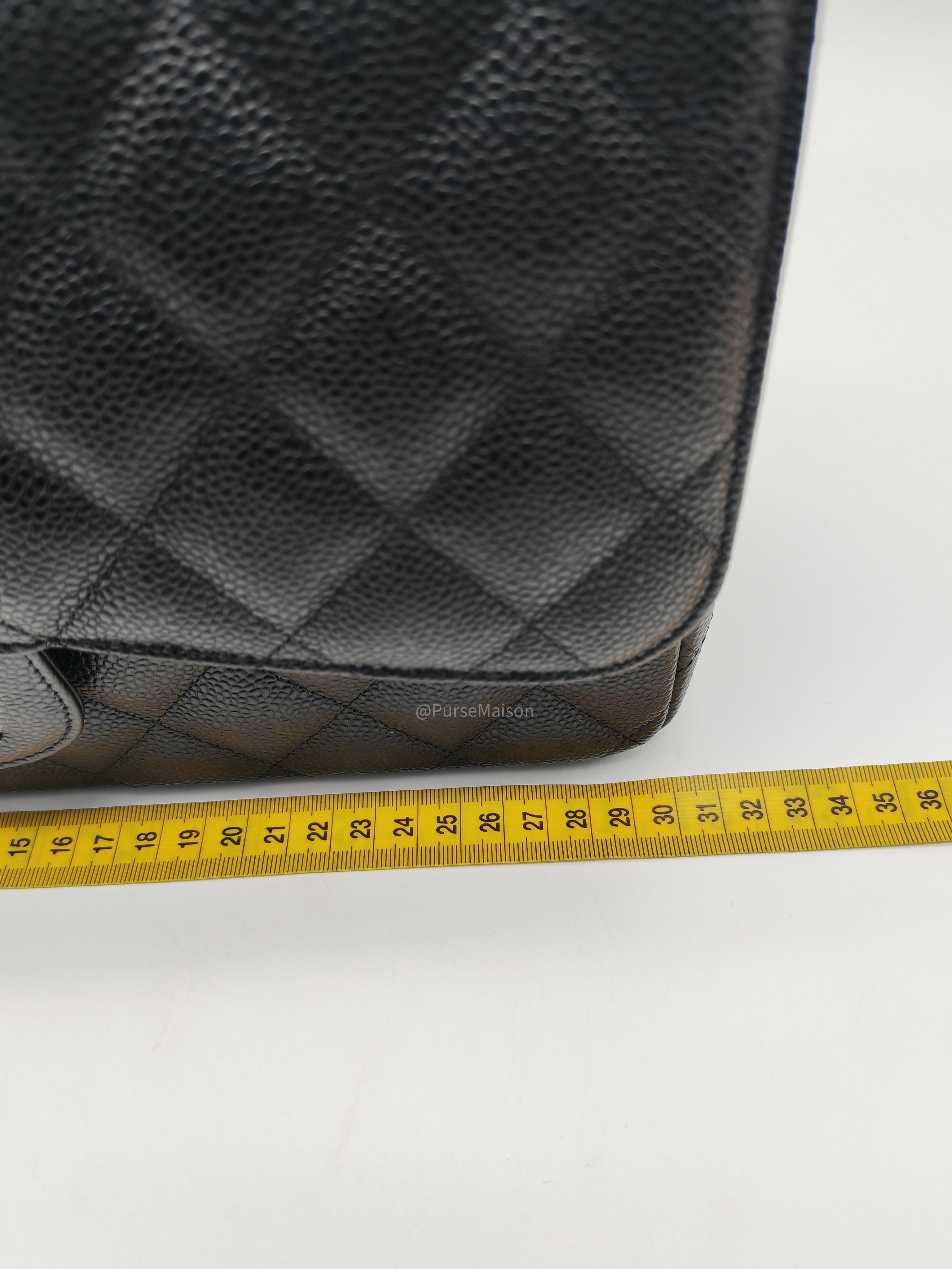 Chanel Classic Double Flap Jumbo in Black Quilted Caviar Leather and Silver Hardware Series 27